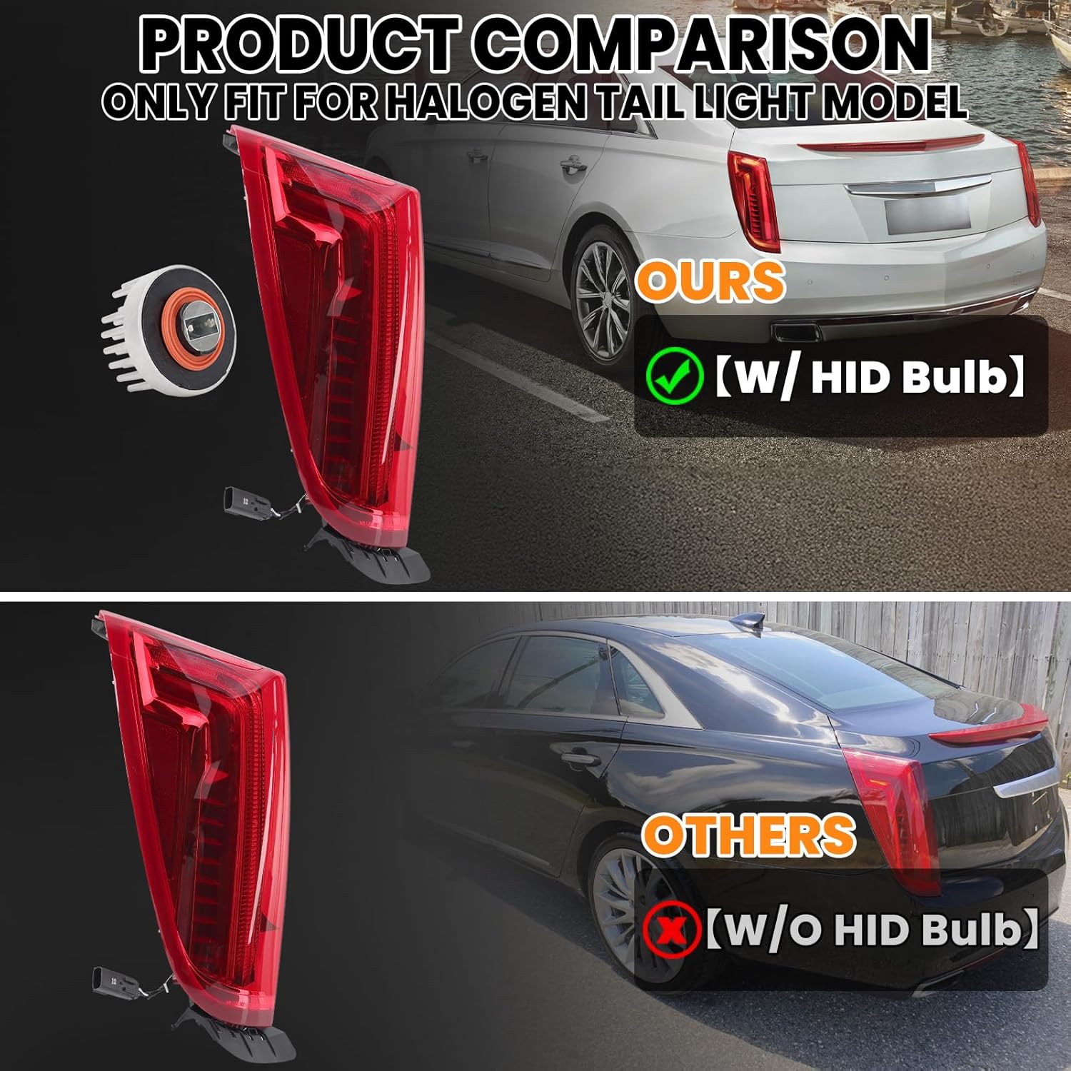 LED Tail Light Assembly for 2013-2017 Cadillac XTS Rear Brake Stop Lamp w/HID Bulb Replace 23238005 Left Driver Side