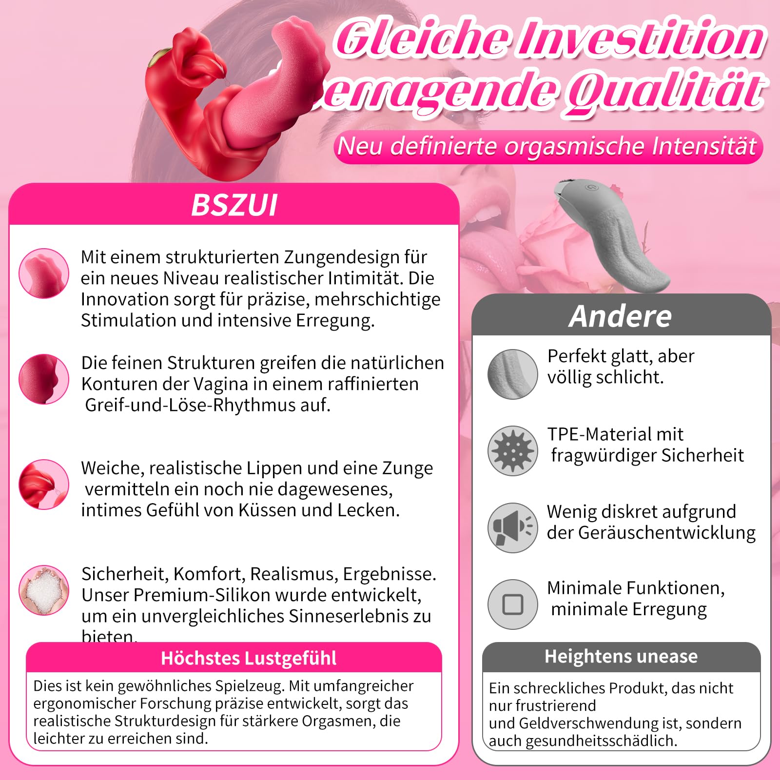 Jouets sexuels à vibromasseurs de langue pour femmes – Avec 10 modes de léchage pour le clitoris et 10 modes de vibration de balançoire, vibration pour femmes avec stimulateur du point G et clitoridie