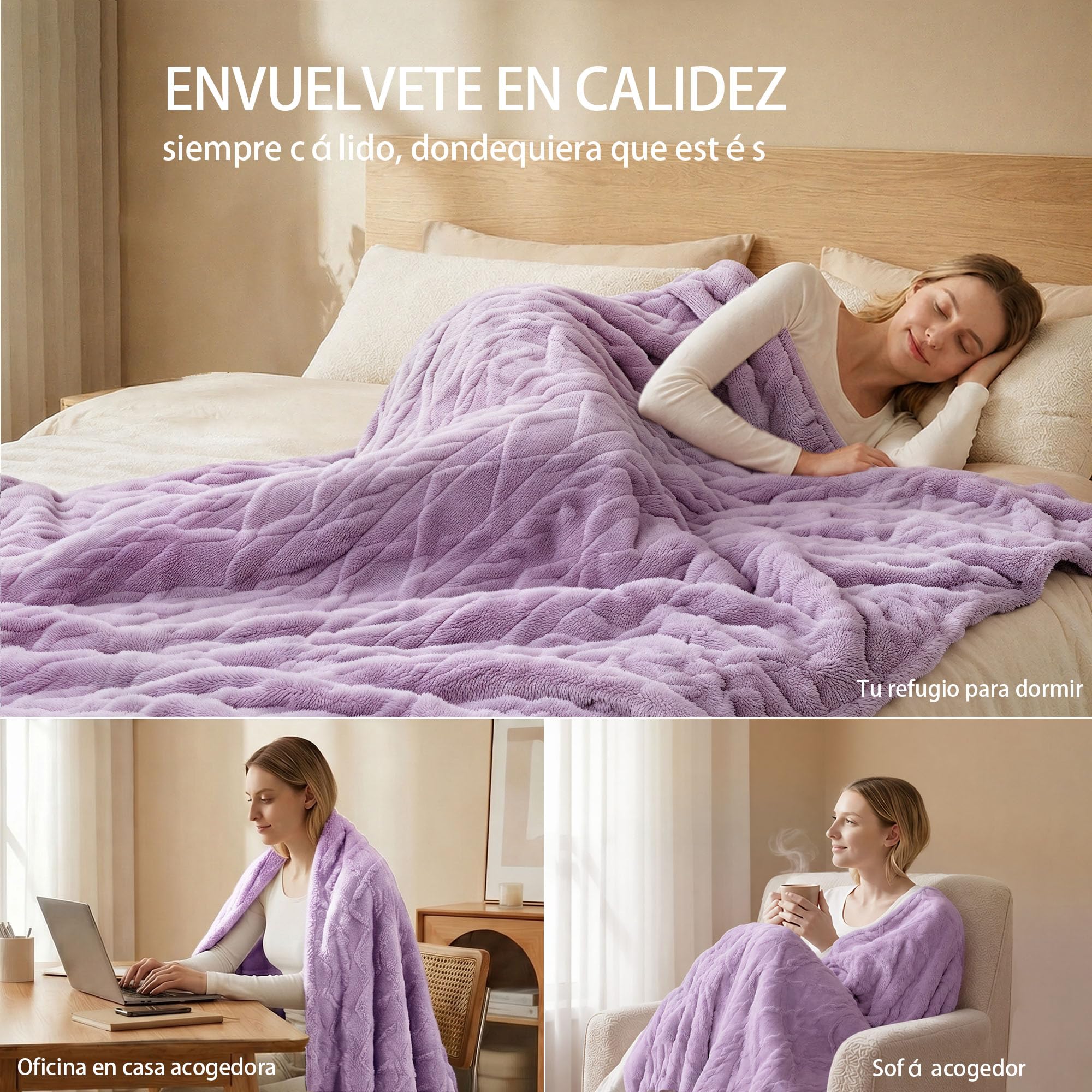 Manta Eléctrica 150x200cm, Manta Suave Lavable, Púrpura | 9 Niveles de Temperatura ,10H Apagado Auto,Manta Térmica, Calentamiento Rápido , Tejido Cómodo, Para Casa y Oficina