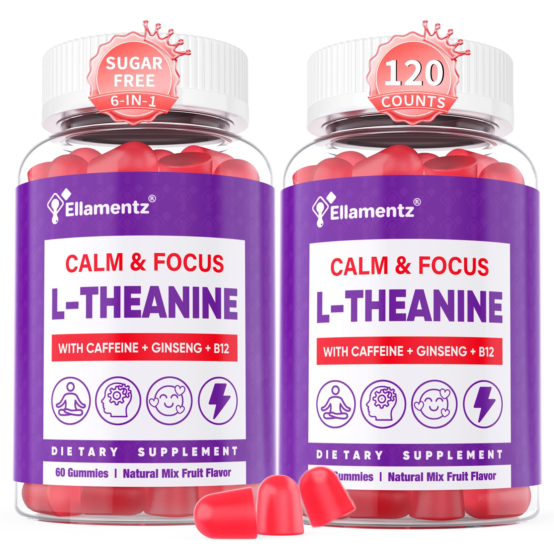 Vegan L-Theanine Gummies 200mg & Caffeine100mg Calm Energy Supplement