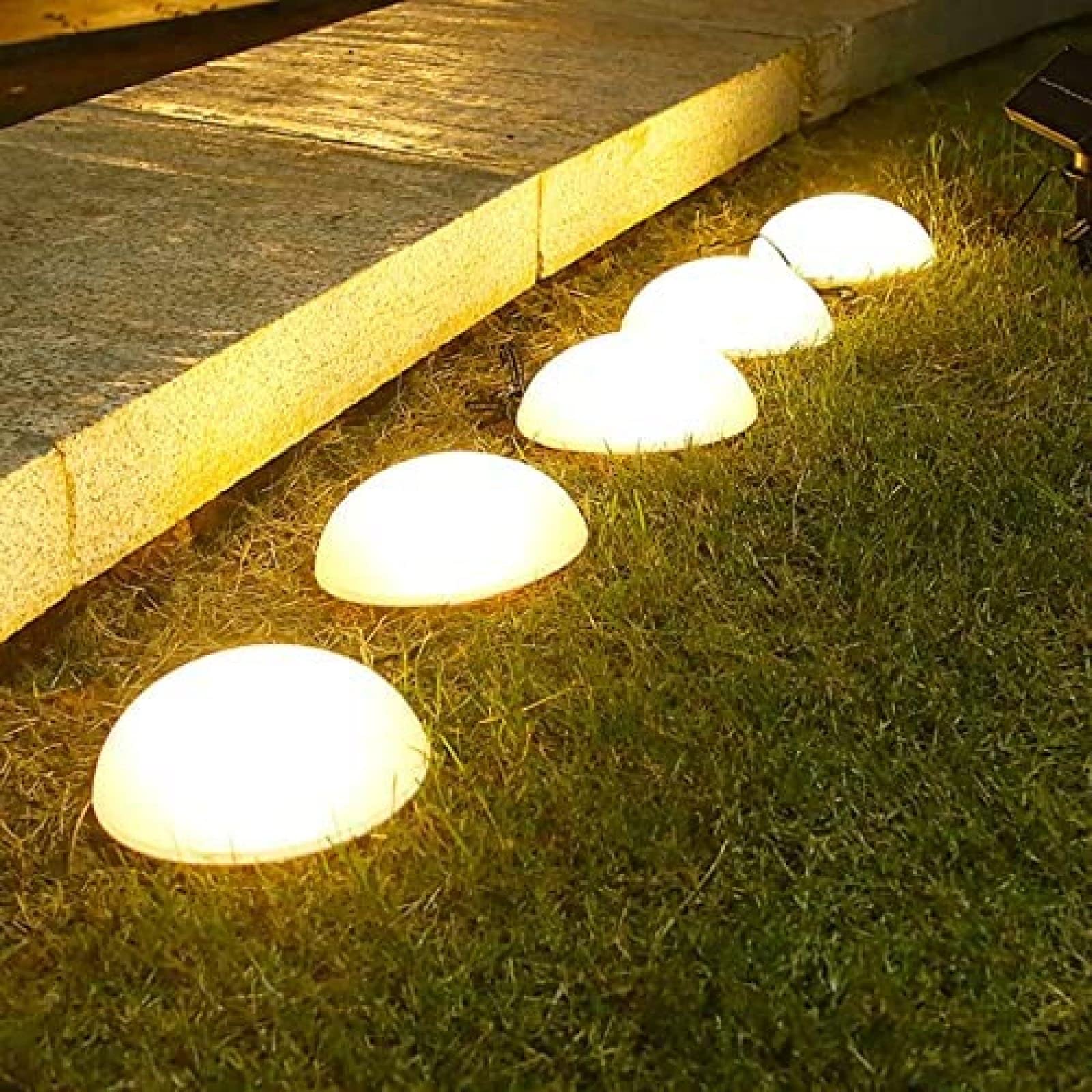 Luces solares de suelo, lámpara de césped impermeable con 5 LED, luz solar decorativa de media bola para jardín, patio, camino, patio, 5 piezas, iluminación de paisaje al aire libre