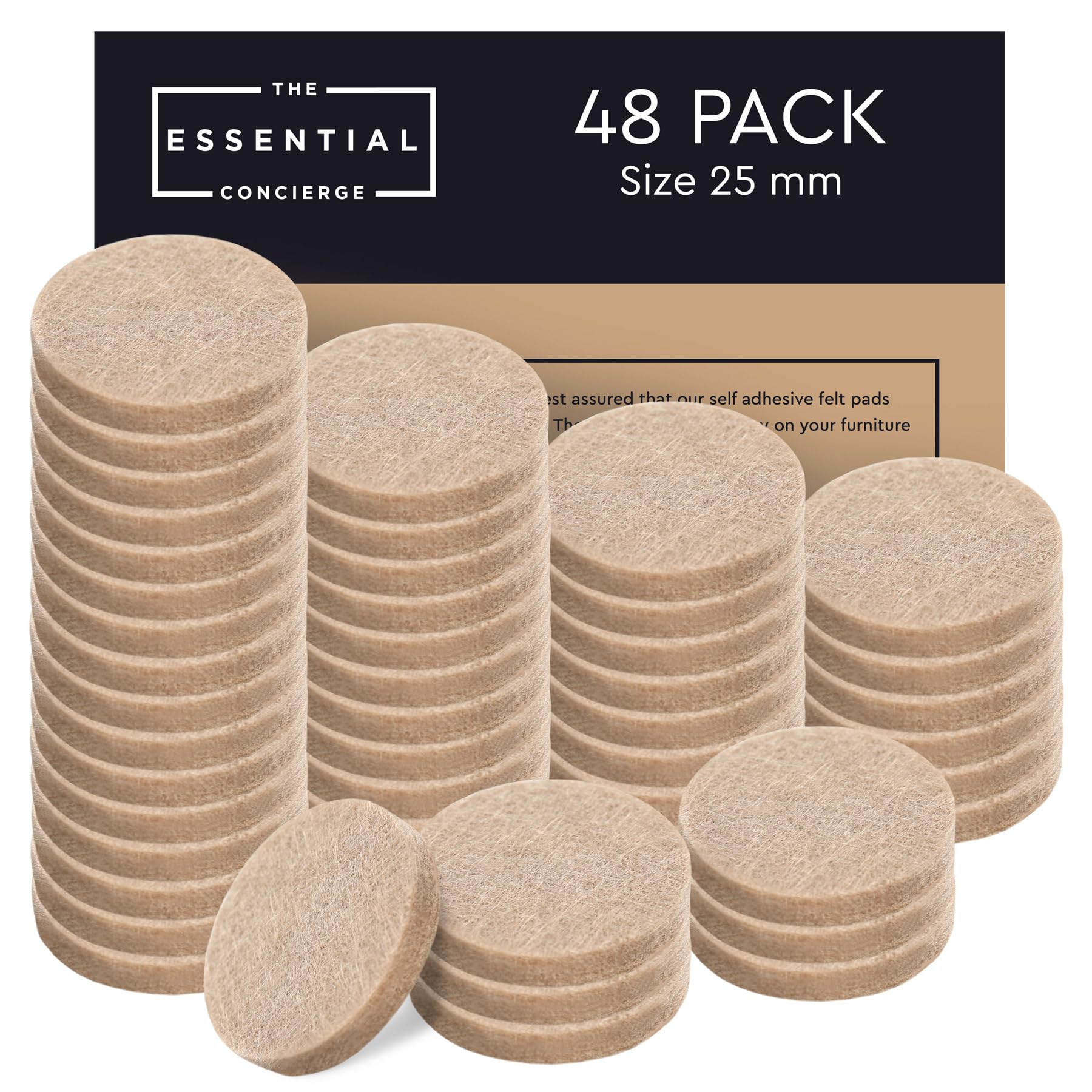 Felt Furniture Pads, 25 mm Round Floor Protectors for Furniture Legs, 48 Set of Felt Chair Leg Floor Protectors, Self Adhesive Felt Pads for Furniture Feet, Furniture Felt Pads for Hardwood Floors