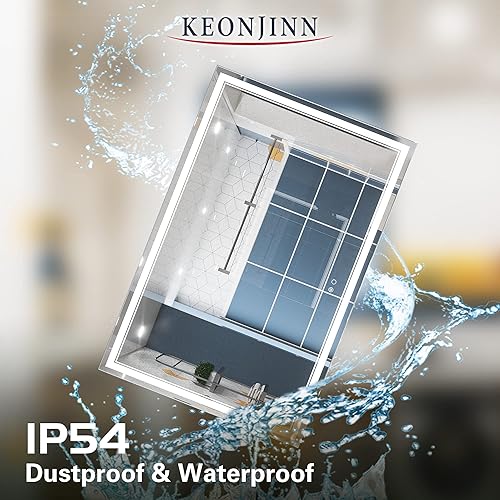 Miniatura 6 de Keonjinn Espejo de baño LED de 60 x 40 pulgadas con luces, 3 temperaturas de color, iluminación frontal, espejo de tocador montado en la pared,