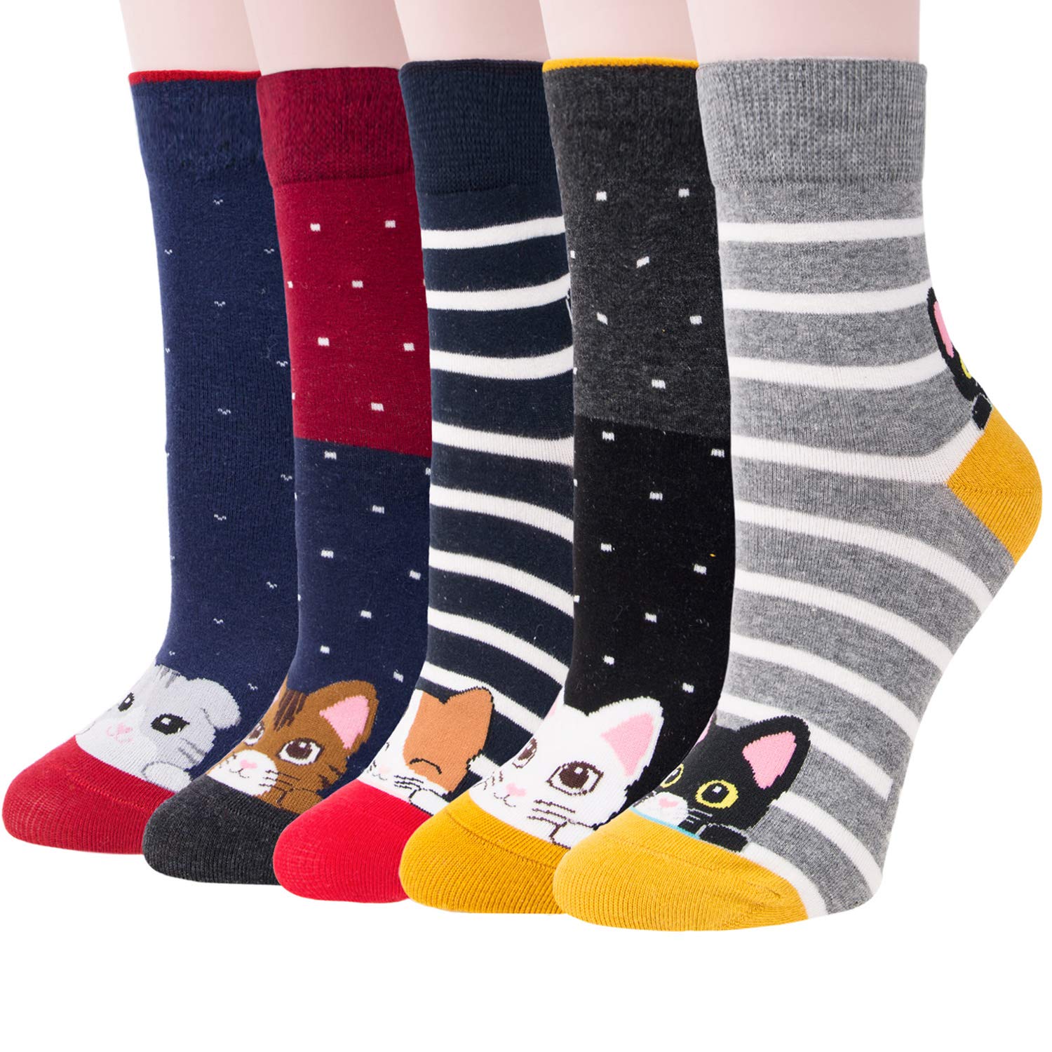 Chalier CozyWomens Animal Cat Socks Cute Funny Cotton Ladies Socks for Winter