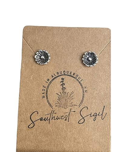 Miniatura 5 de Beautiful Sterling Silver Southwest Blossom Flower Stud Earrings. Made in the heart of New Mexico.