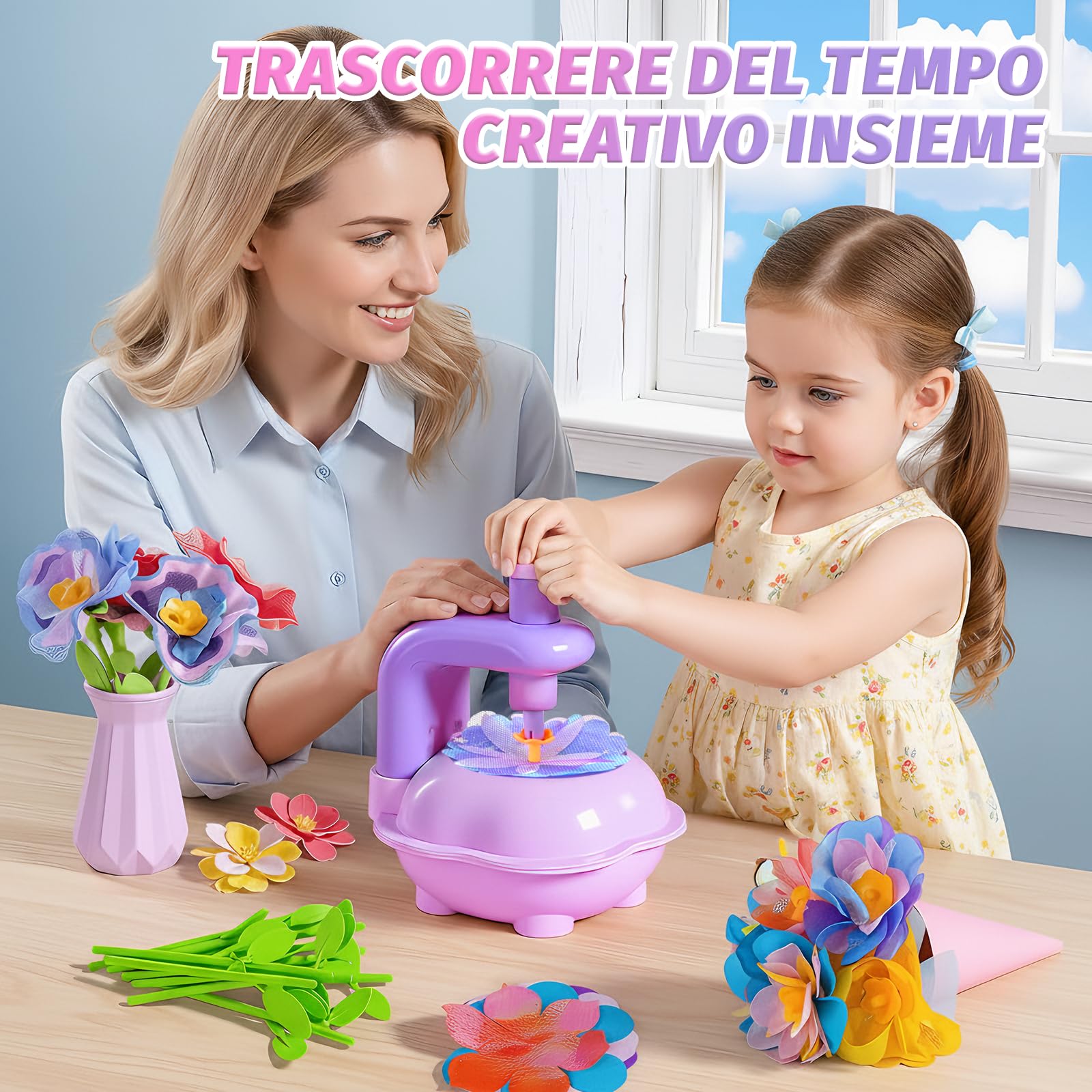 wittsyer Laboratorio dei Fiori, Kit Lavoretti Creativi per Bambini con Macchina per la Produzione di Fiori, Regalo Giochi Creativi per Bambina 4 5 6 7 8+ Anni
