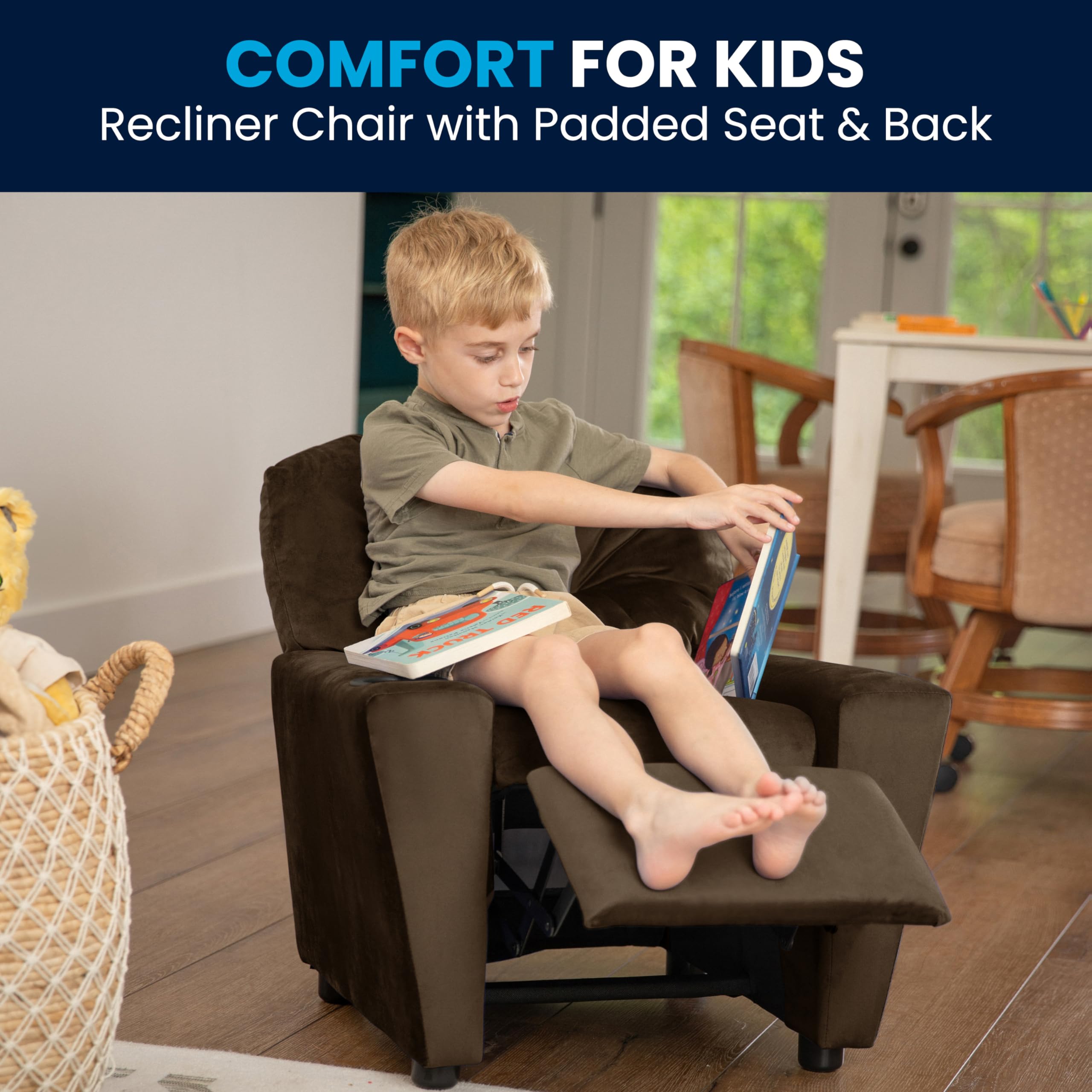 Flash Furniture Lehnsessel für Kinder, modern, mit Becherhalter, Holz, braune Mikrofaser, 1 Stück