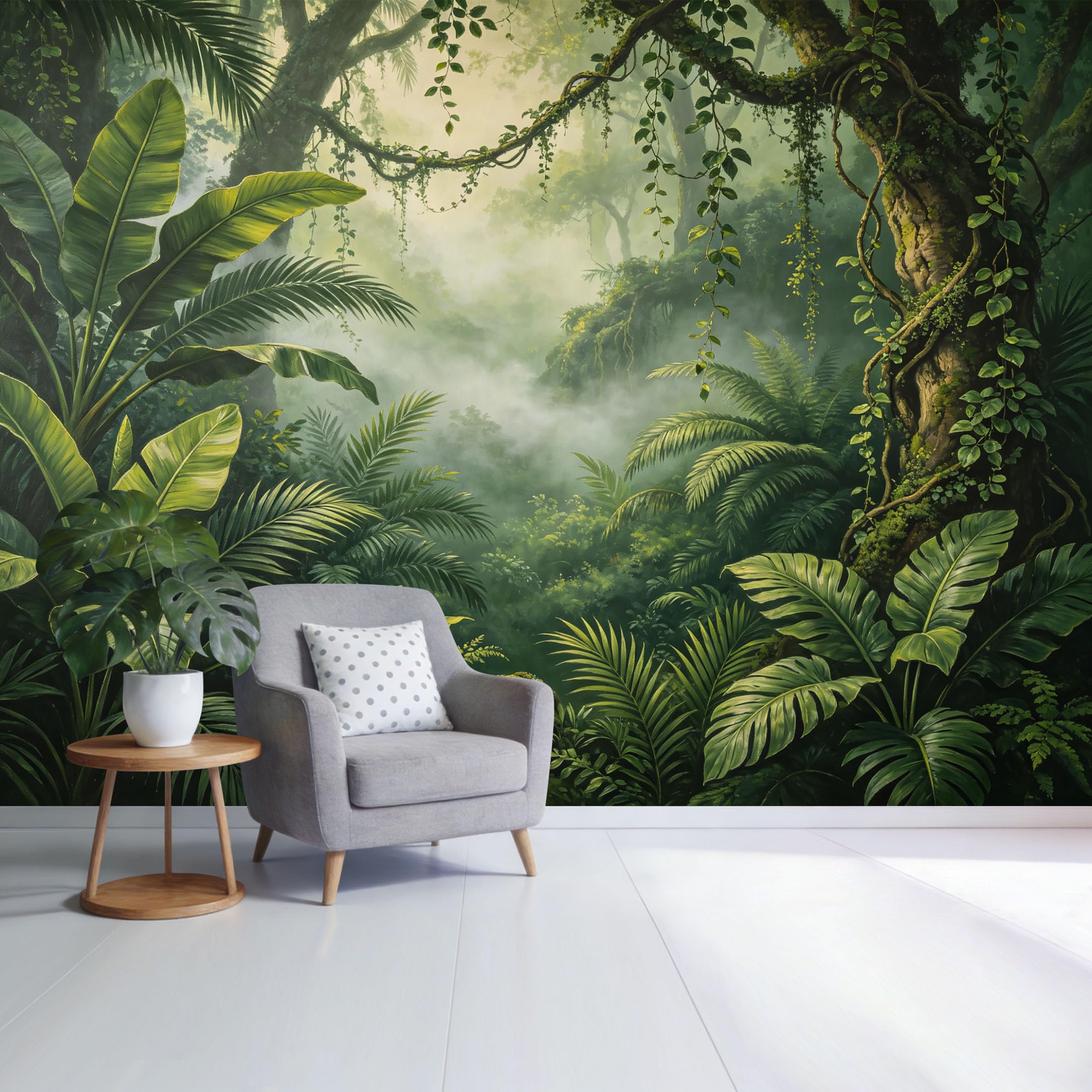 Custom Size Wall Mural Tropical Rainforest Green Foliage Jungle Landscape Misty Trees SelfAdhesive Wall Fabric Removable Wallpaper for Home Office Decor