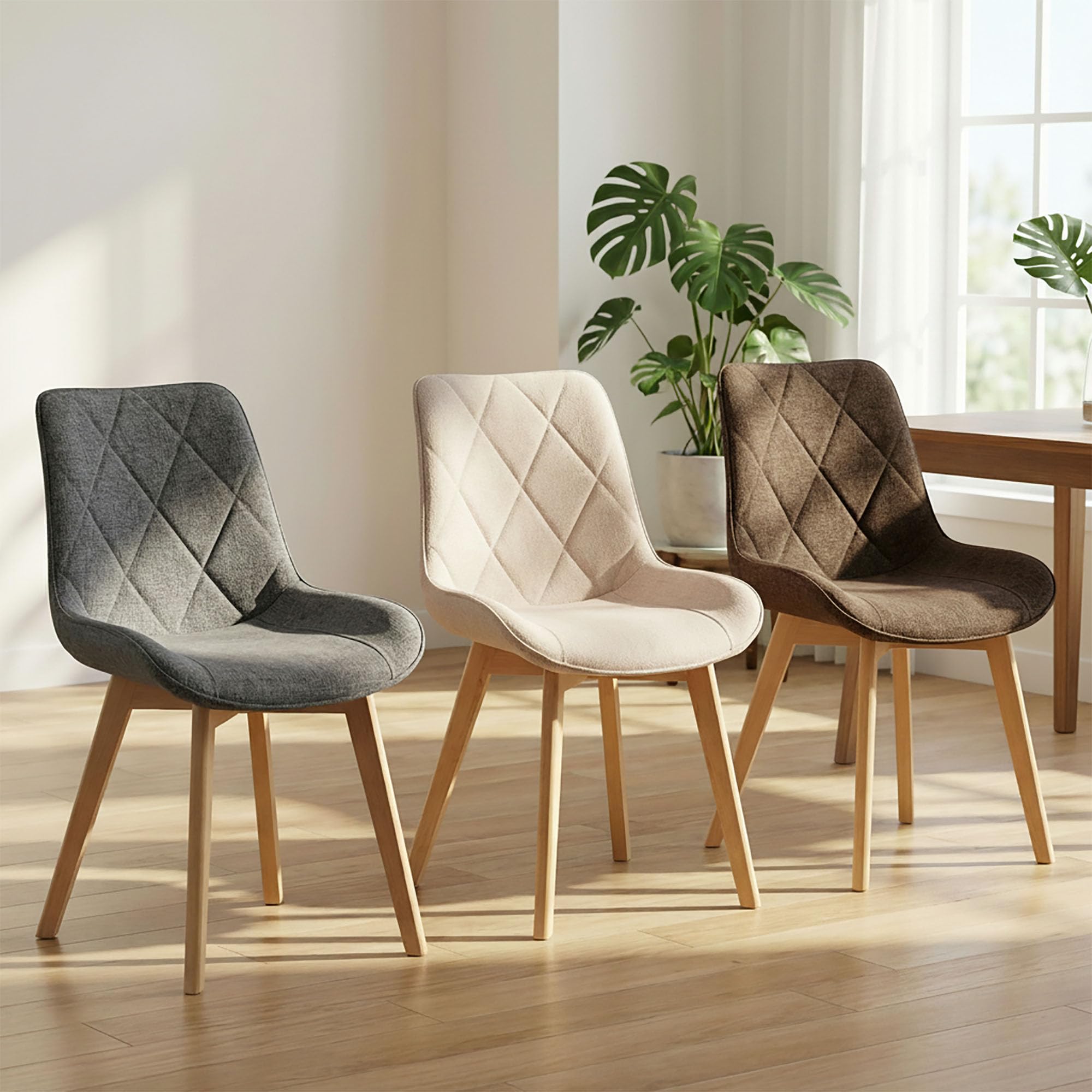 Juego de 4 sillas de Comedor tapizadas de Lino con Patas de Madera Maciza, sillas de Cocina para Sala de Estar, Oficina, recepción, Dormitorio, Color marrón