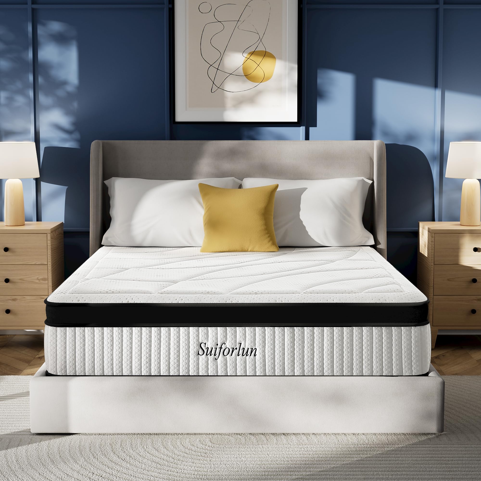 King Mattress, Suiforlun 14 Inch Hybrid Mattress King with Gel Memory Foam and Pocketed Coils, Cool-to-Touch Bamboo Rayon Cover, Euro Top, CertiPUR-US Certified Pressure Relief, Medium Firm