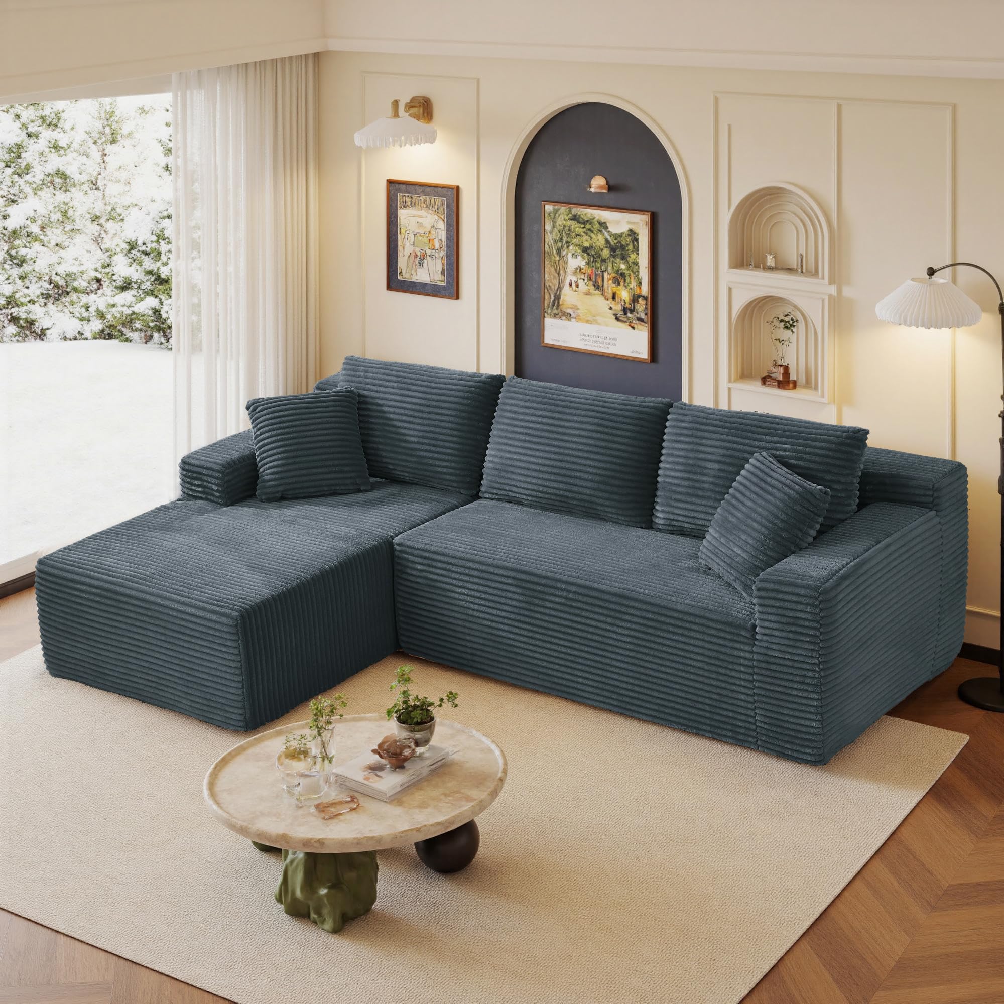 96" sectional couches for living room cloud couch sofa with l-shape upholstered boneless couchs modern modular sectional couch with chaise (dark grey, 95" w+left facing chaise+2seaters) (incomplete box 1 only ) 