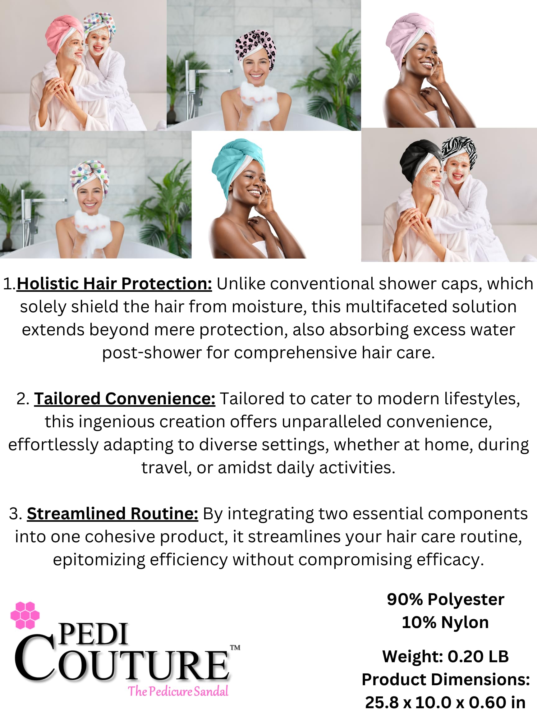 2-in-1 Shower Cap & Hair Towel Wrap for Women - Lightweight Towel Wrap with Elastic Loop for hair Drying & Conditioning - Ideal for All Hair Types, Comfortable & Easy to Use (Polka Dot)