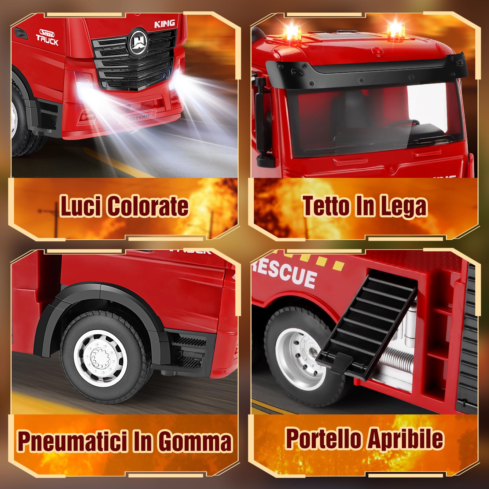 Joellfuner Camion Pompieri Giocattolo, 1:18 15 Canali Camion Pompieri Telecomandato, Giochi Vigili del Fuoco Radiocomandato Grande con Luci, Scala Retrattile e Pompa Spruzzatrice d'acqua per Bambini