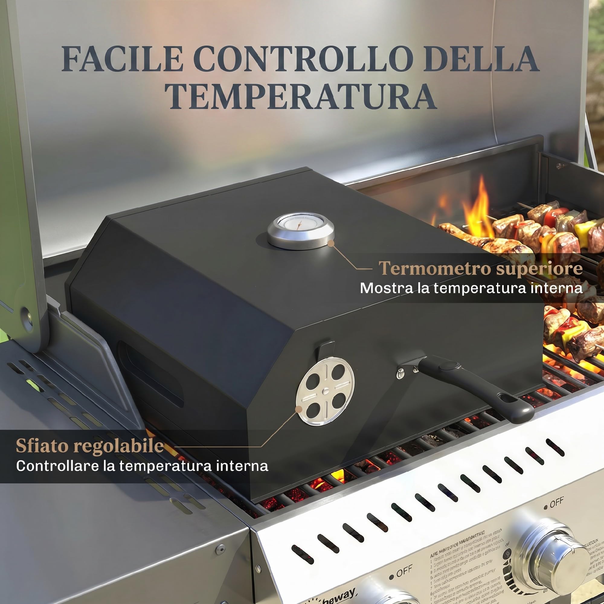Outsunny Forno per Pizza a Legna Portatile da 12 Pollici con Pietra in Cordierite e Termometro, Forno a Legna per Griglia Ventilazione Regolabile, Maniglia Isolata, per Esterni