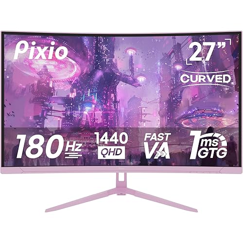 Pixio PXC278 Wave Pink 27 inch 180Hz Refresh Rate QHD 1440p Resolution 1650R Curved Fast VA Panel 1ms GTG Response Time Adaptive Sync HDR Curved Gaming Monitor