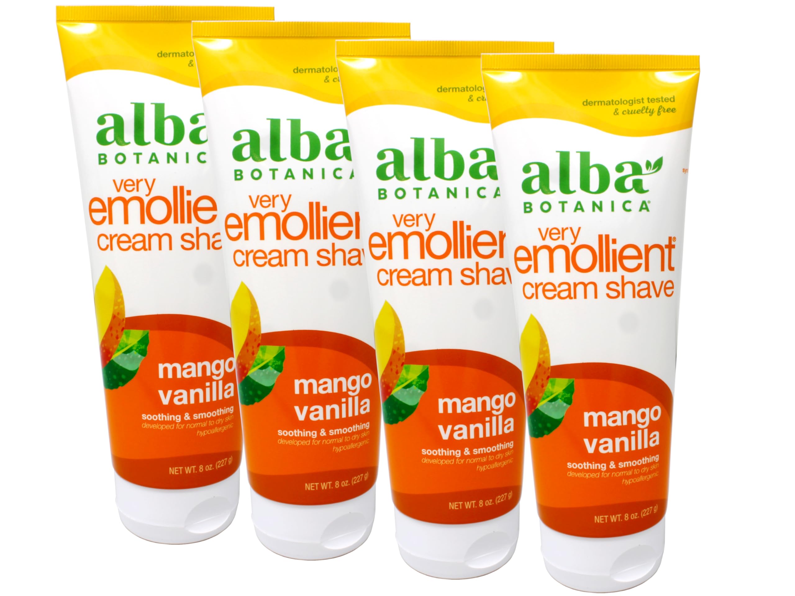 Alba Botanical Mango Vanilla Very Emollient Cream Shave 8 Ounce Tubes Pack of 4