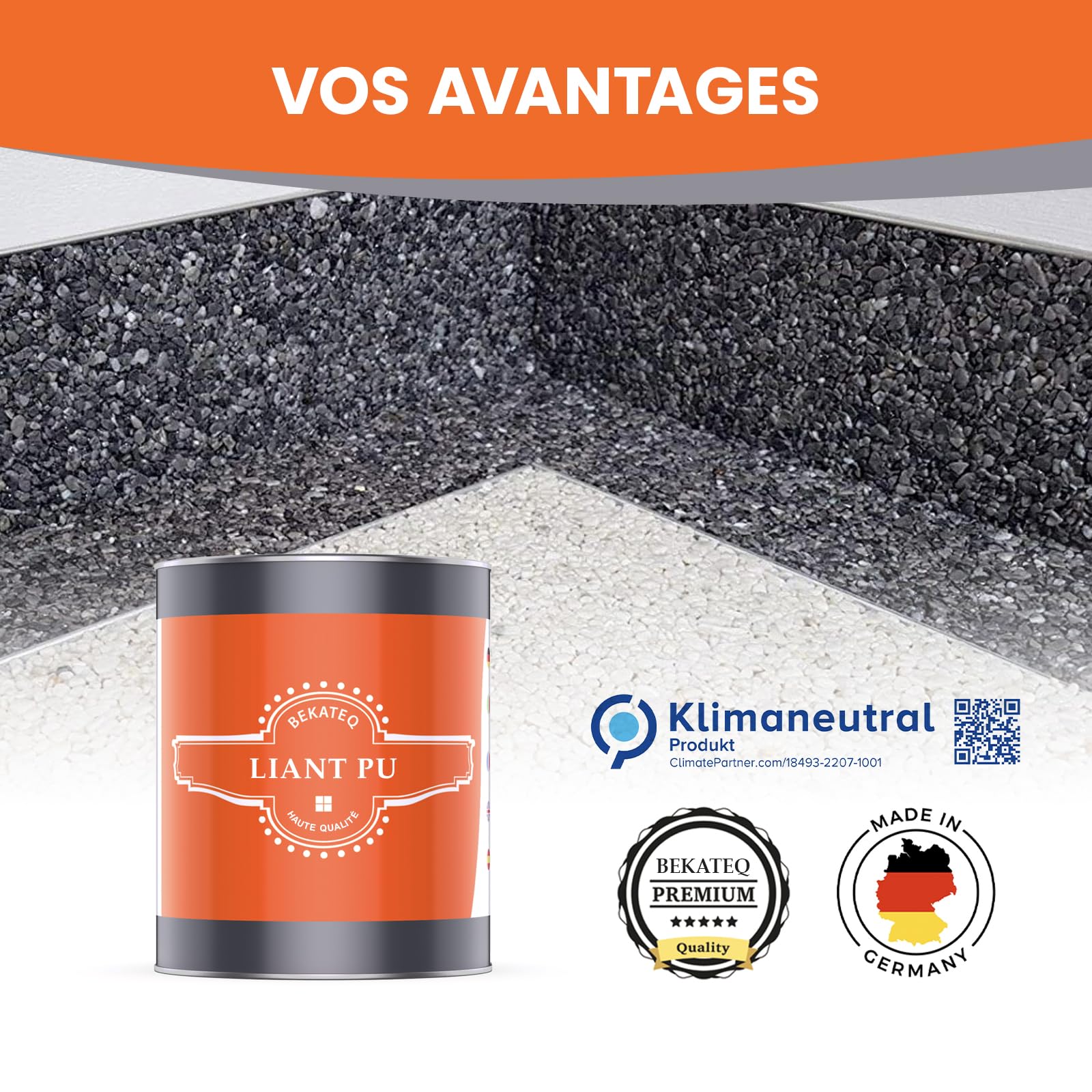 Moquette de pierre - Kit de 25 kg Gravier de marbre Grigio Bardiglio + 1kg Liant PU résistant aux UV pour intérieur & extérieur I Tapis de pierre pour terrasse, jardin, escaliers I BEKATEQ BK-605PU