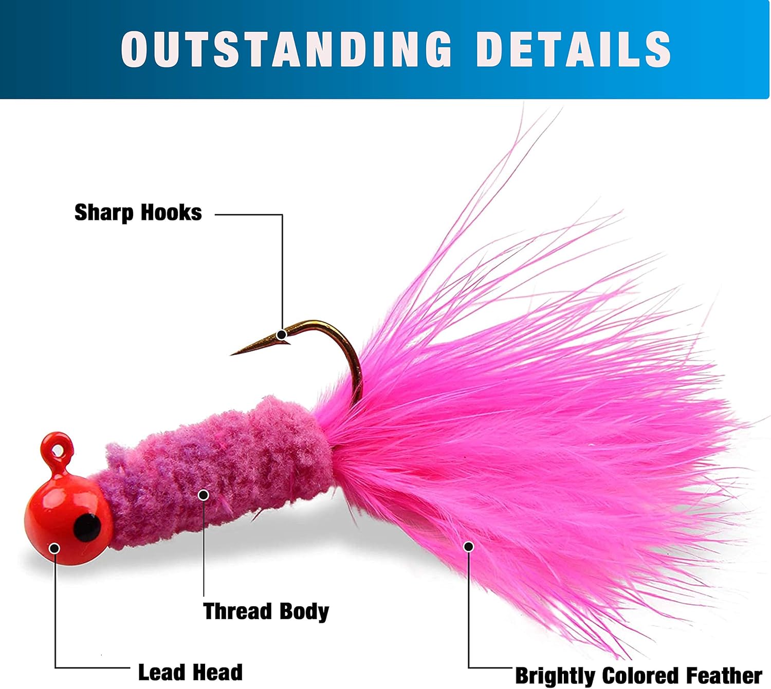Marabou Jigs Fishing Lure,25pcs Hair Feather Jig Heads Hooks 1/32oz 1/16oz 1/8oz for Panfish Sunfish Bluegill Trout Walleye Bass Jigs : Sports & Outdoors