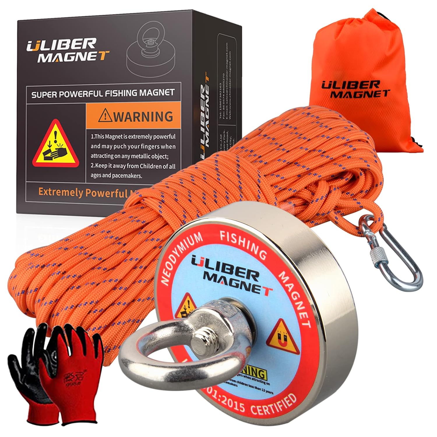 ULIBERMAGNET Strong Fishing Magnet Kit, Rotatable Neodymium Magnet Double Side Fishing with Rope, Combined 1200lbs Pulling Force for Salvaging, Retrieving and Lifting in River, Beach and Lawn