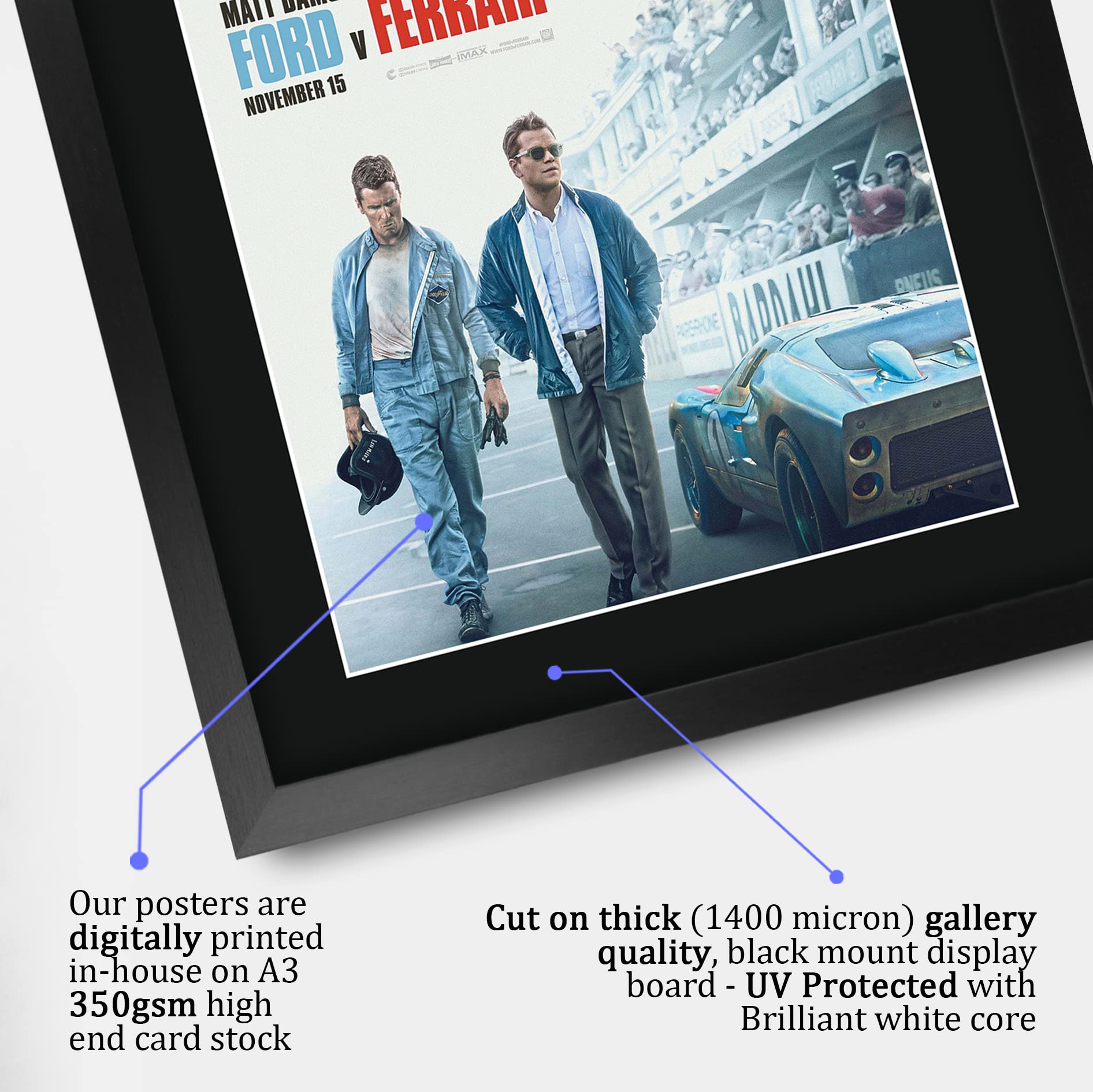 HWC Trading FR A3 Ford v Ferrari Mat Damon Christian Bale Gifts Printed Poster Signed Autograph Picture for Movie Memorabilia Fans - Image 4
