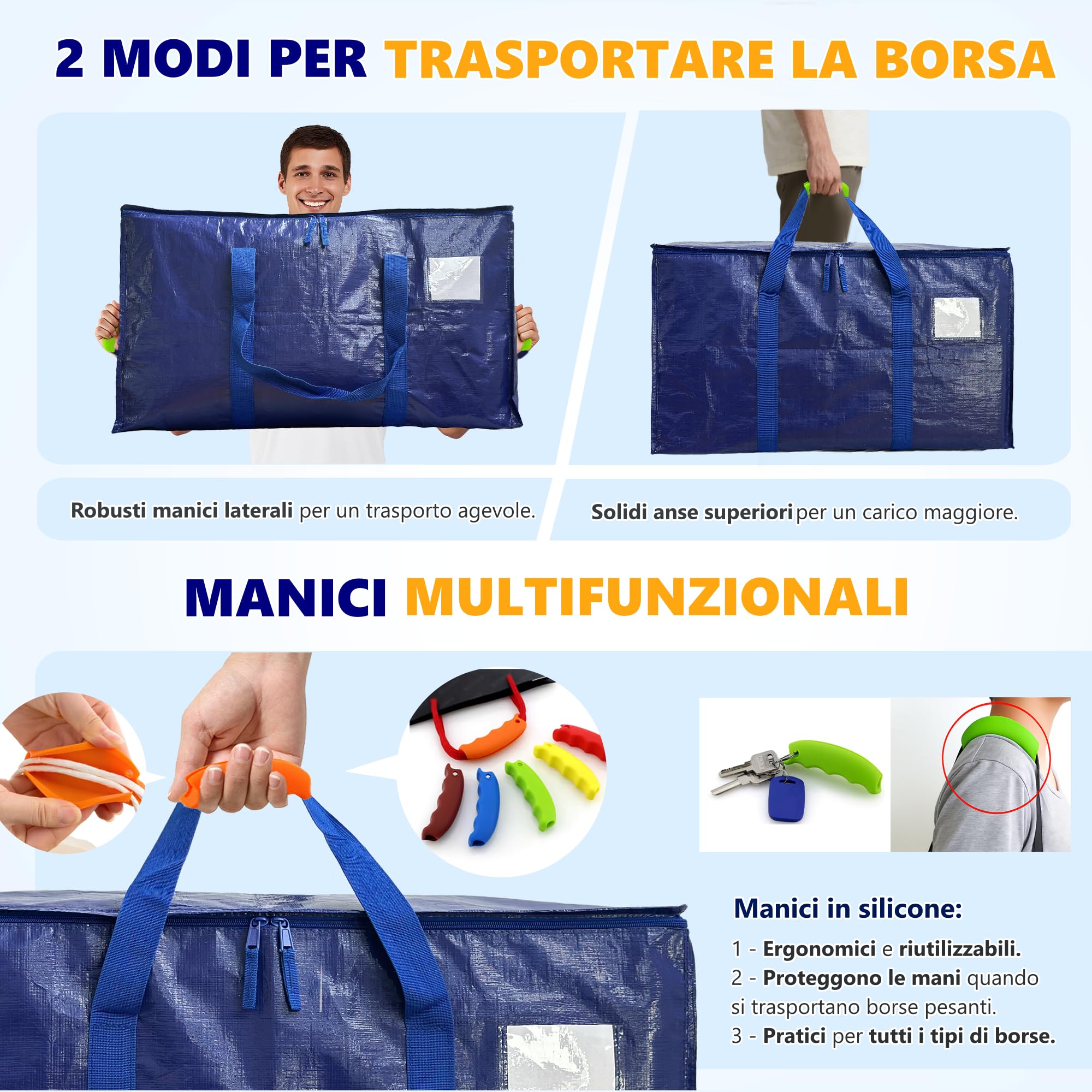 AXAM Borse per Trasloco XL 91 L [LOTTO-10] – Sacchi Portaoggetti Ultra Resistenti con Manici Comfort in Silicone – Alternativa Ecologica ai Cartoni – Pieghevoli, Impermeabili e Impilabili