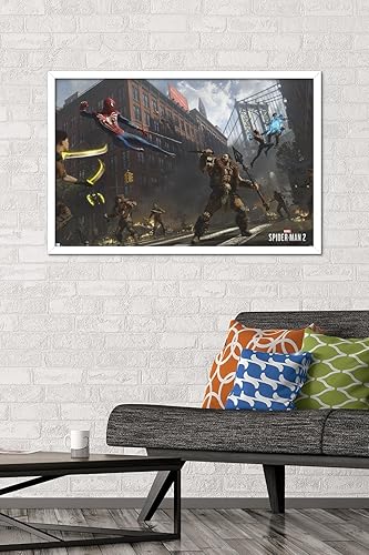 Miniatura 2 de Trends International Marvel's Spider-Man 2 - Póster de pared de lucha callejera con Kraven, 22.37 x 34.00 pulgadas, versión enmarcada en blanco