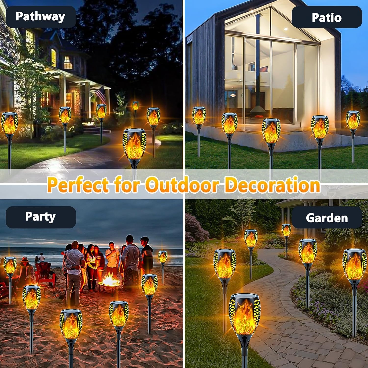 8er-Pack Solar-Taschenlampe mit flackernder Flamme, verbesserte Solar-Flammen-Fackel für Gartendekorationen, wasserdichte Solar-Außenleuchten für Landschaft, Party, Hof, Terrasse, Außendekoration,