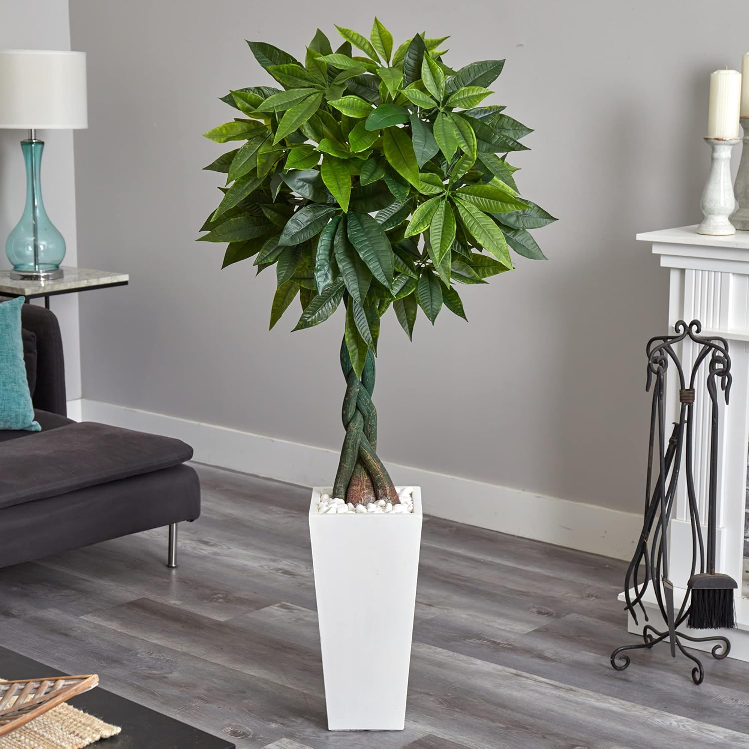Nearly Natural 5.5ft. Money Artificial Tree in White Tower Planter (Real Touch)