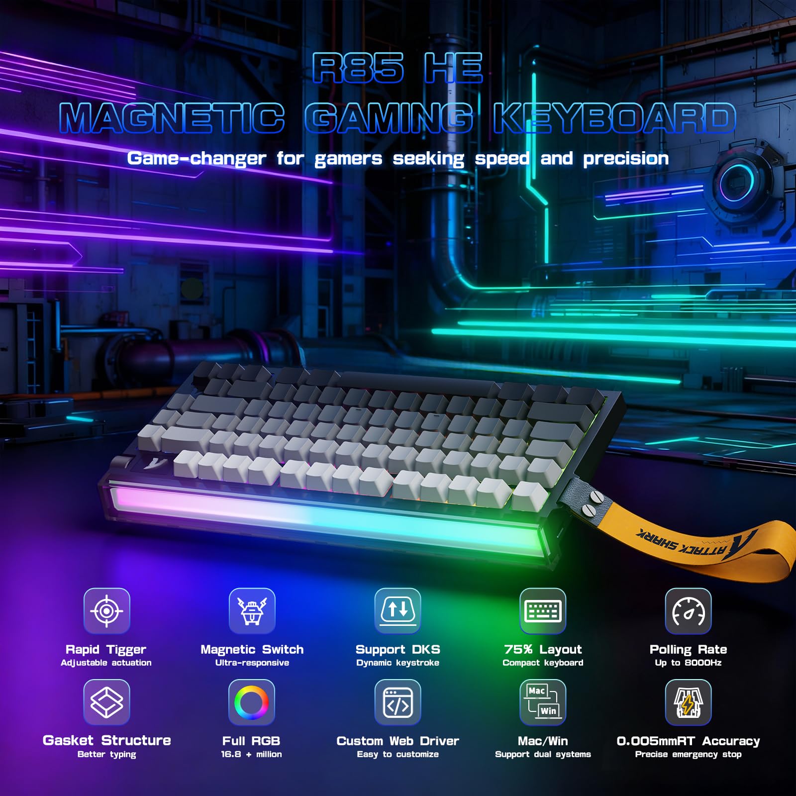 ATTACK SHARK R85 HE RGB 有線キーボード本体 ATTACK SHARK R85 HE Teclado mecânico RGB com fio 75% de