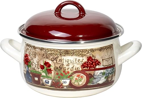 Olla redonda de esmalte en acero con tapa, hasta 6.5 cuartos de galón, 9.4 in