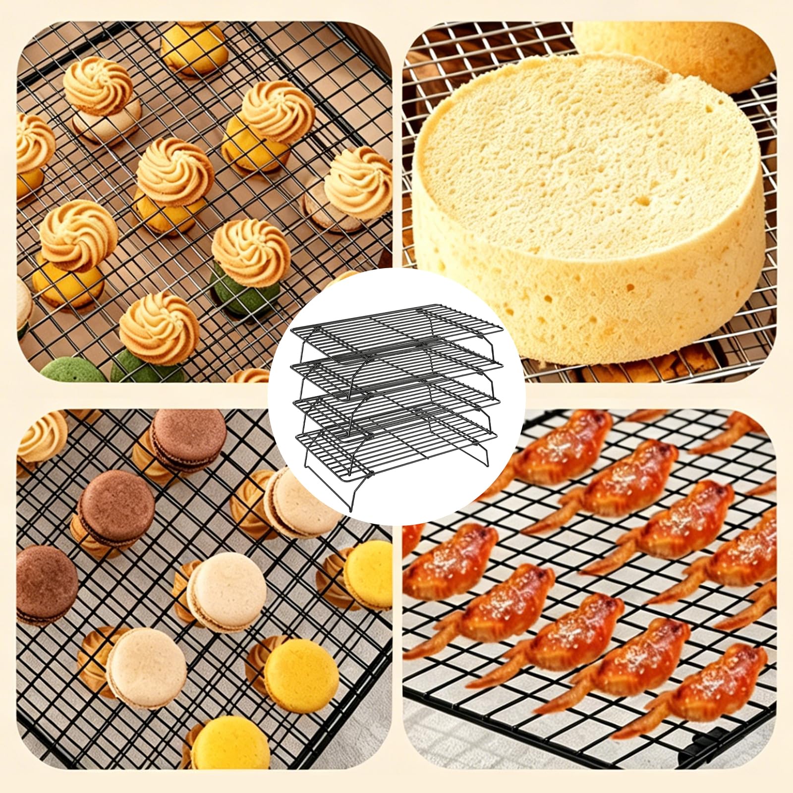 Grille de Refroidissement Empilables en Acier Inoxydable 40x25x4 cm 4 Étages Antiadhésif Cuisson Pâtisserie