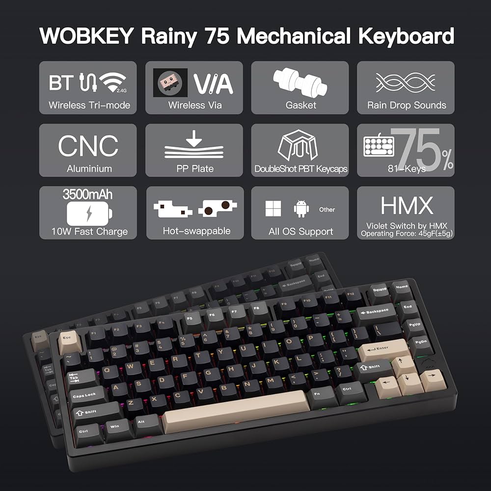 キーボード WOBKEY Rainy 75 Color Black Amazon.com: KEEBMONKEY WOBKEY Rainy 75 CNC Aluminum HMX/JWK