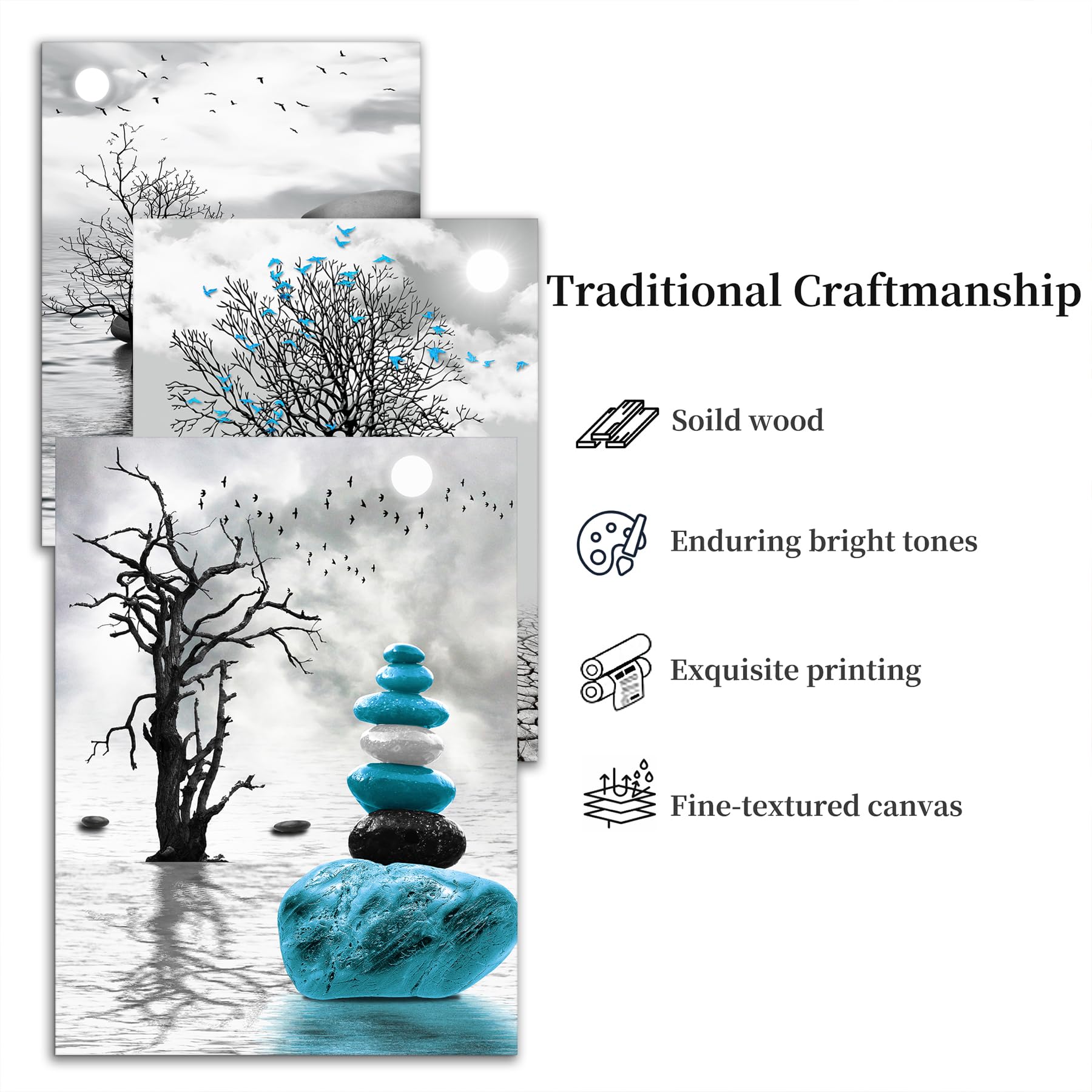 MHARTK66 Cuadro Negro Blanco Gran Árbol Lago, Turquesa Cuadros Decoracion Salon Modernos Paisaje Naturaleza Decoracion Dormitorios Comedor Oficina Pasillo Cocina y Baño
