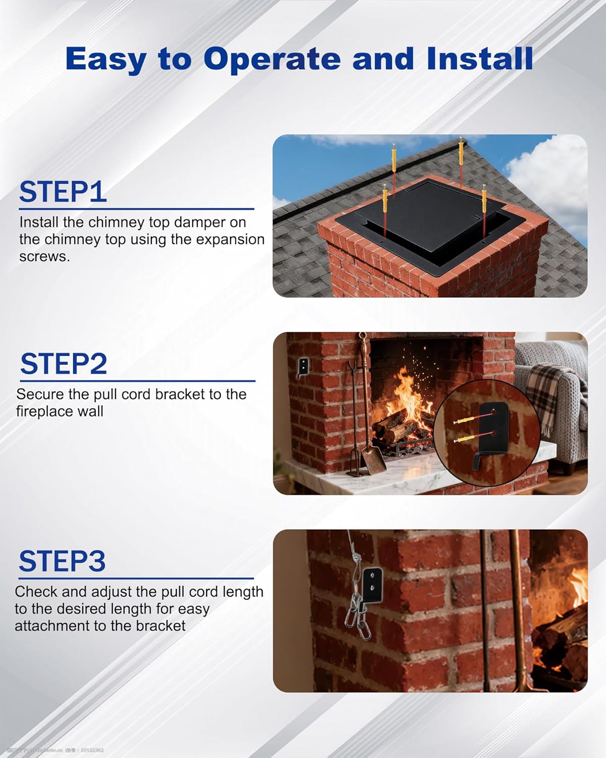 Chimney Seal Tight Damper 13" X 13" for Wood-Burning Brick Fireplaces, Chimney Top Damper Effectively Protects Against Dust, Rain, and Snow, Alloy Chimney Damper