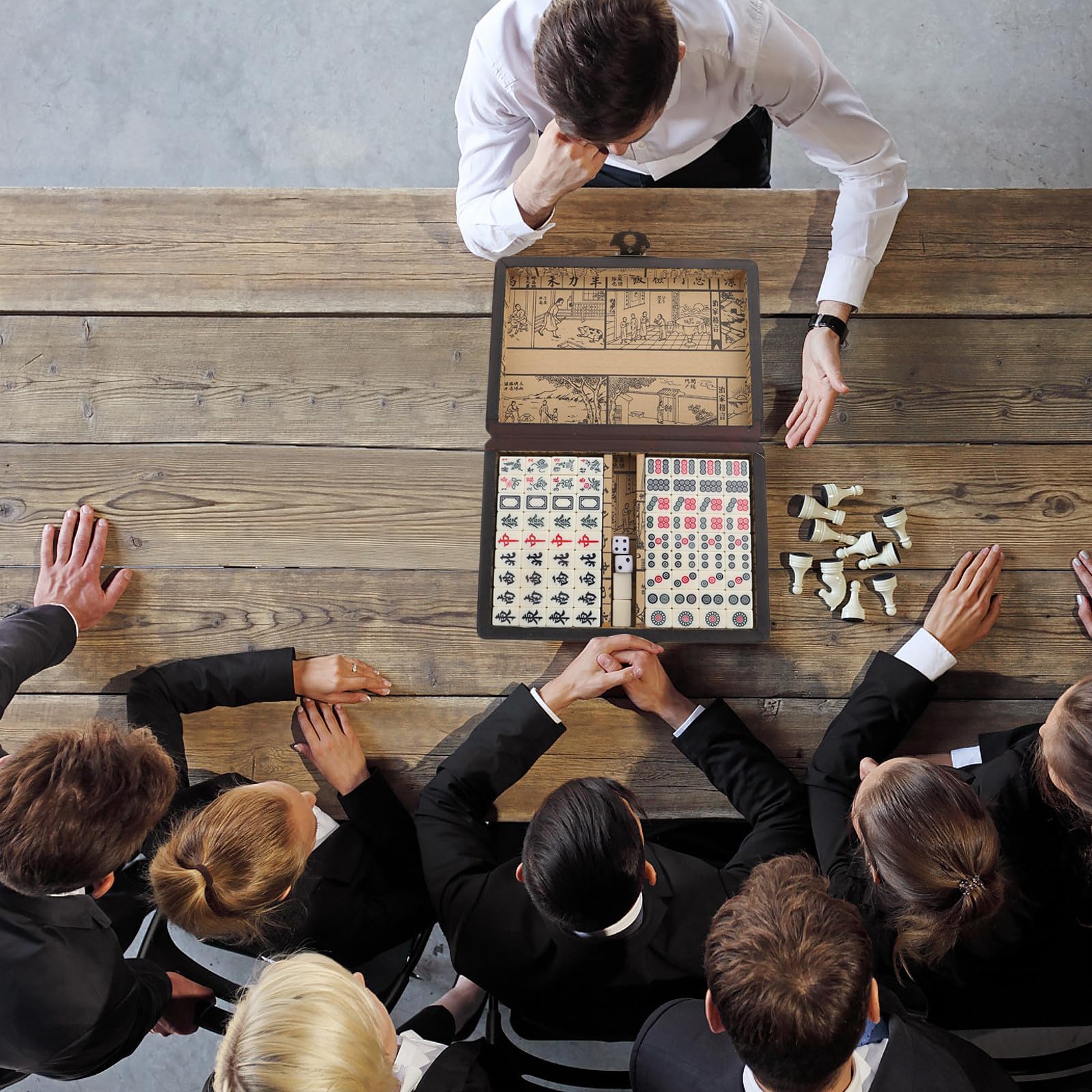Tragbares Mahjong Satz und Papier mit Tragbarer Kasten Leichtes Fliesen Mahjong Satz für Zuhause und Unterhaltung Traditionelles Chinesisches Spiel