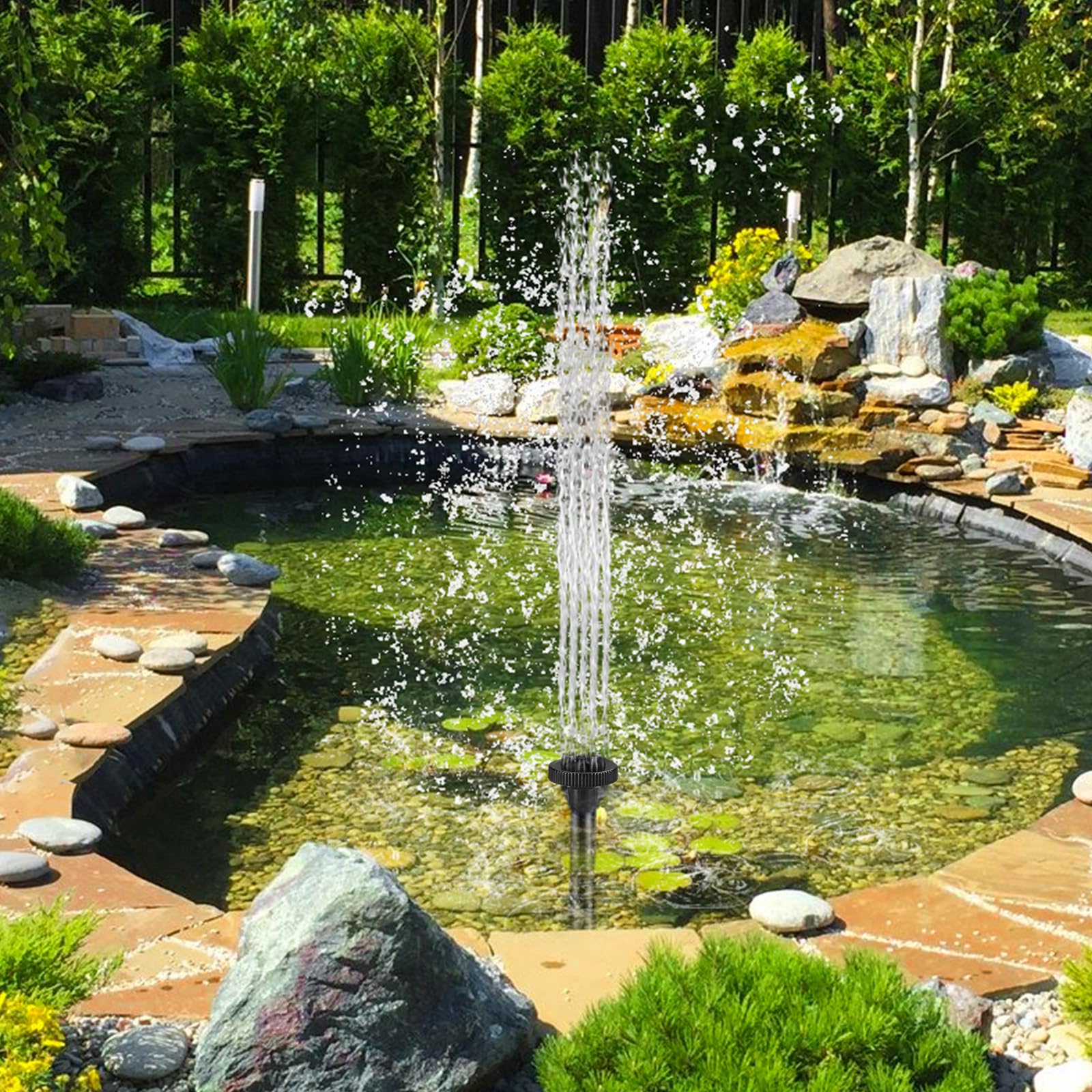 Springbrunnenpumpe Aussen mit LED, 800L/h 16W Wasserspielpumpe Wasserpumpe Fontäne für außen Teichpumpe 3 Düsenim, Teich Springbrunnen für Gartenteich, Wasserfall