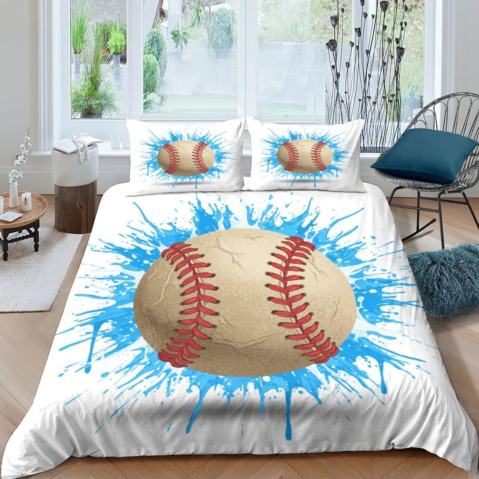 Ctjqhvkz Style-8 3D Printed Baseball Splash Fitted Sheet Microfiber Soft Breathable Sports Ball Bed Cover For Bedroom Guest Room Decor Single（135X200cm）