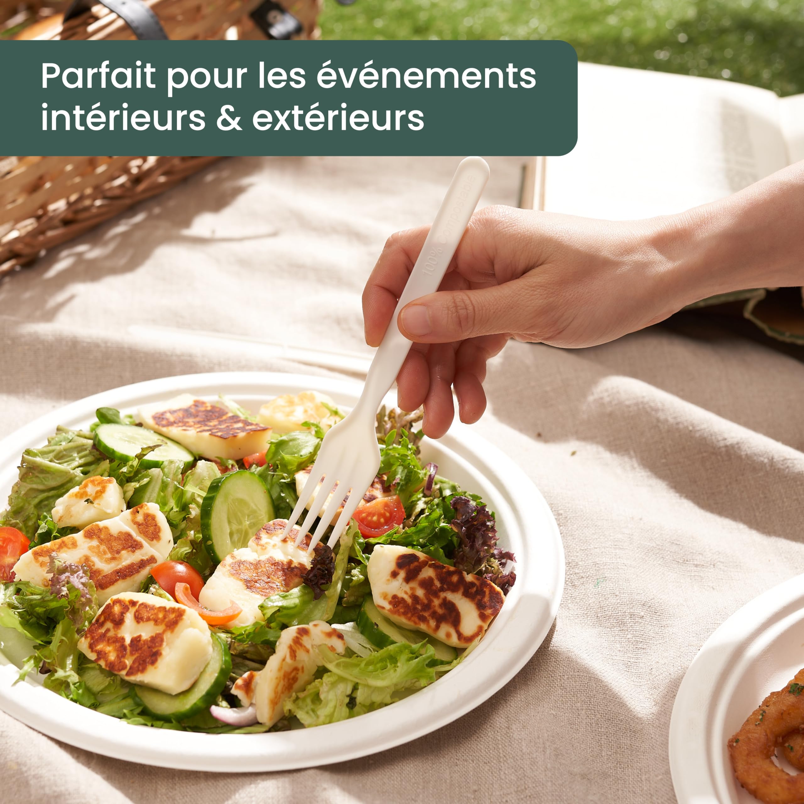 HAAGO 200 Fourchettes Réutilisables en PLA Blanc 18 cm / 7" – 100% Naturel, Lavables, Compostables, Solides – Pour Repas, Fêtes, BBQ, Buffet, Traiteur