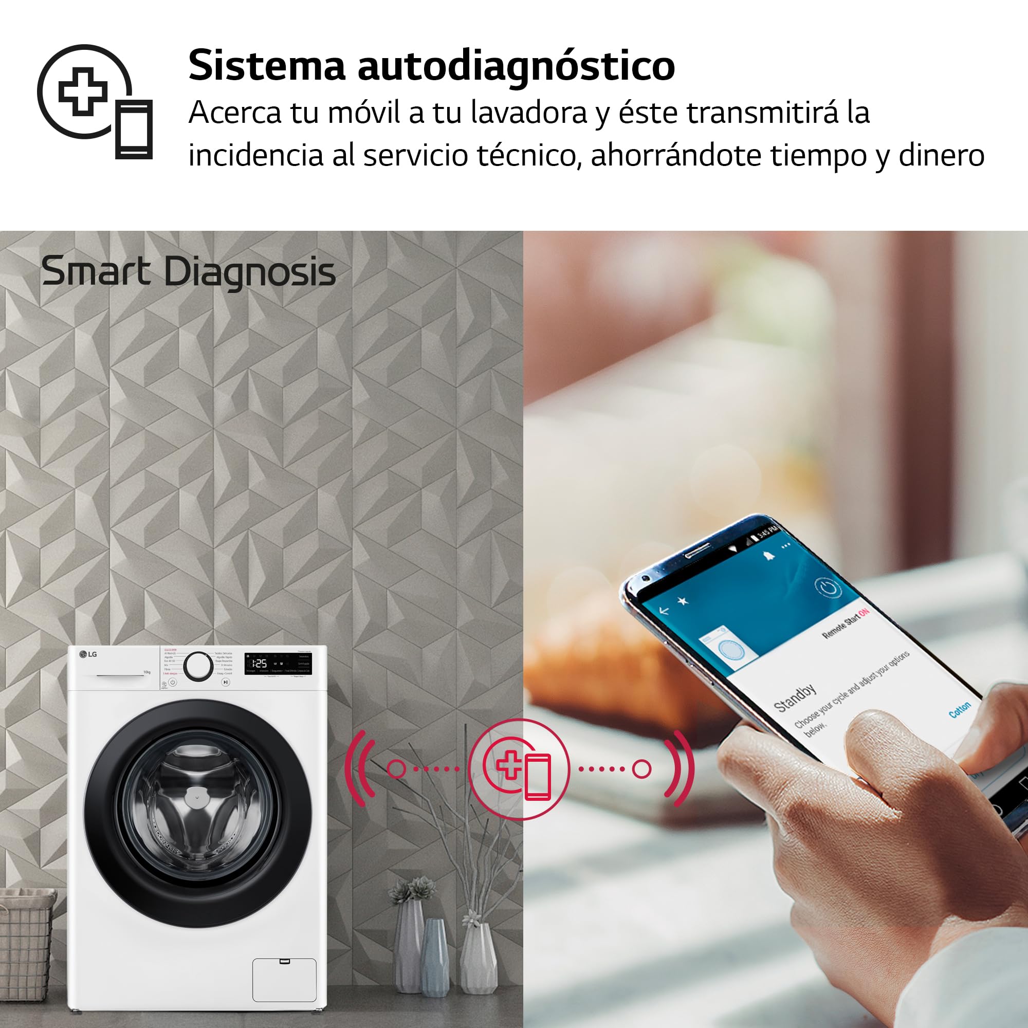 LG F4WR5010A6W - Lavadora Inteligente, 10kg, AI Direct Drive, 1400rpm, Vapor Steam, Clasificación A, Serie 500, Color Blanco