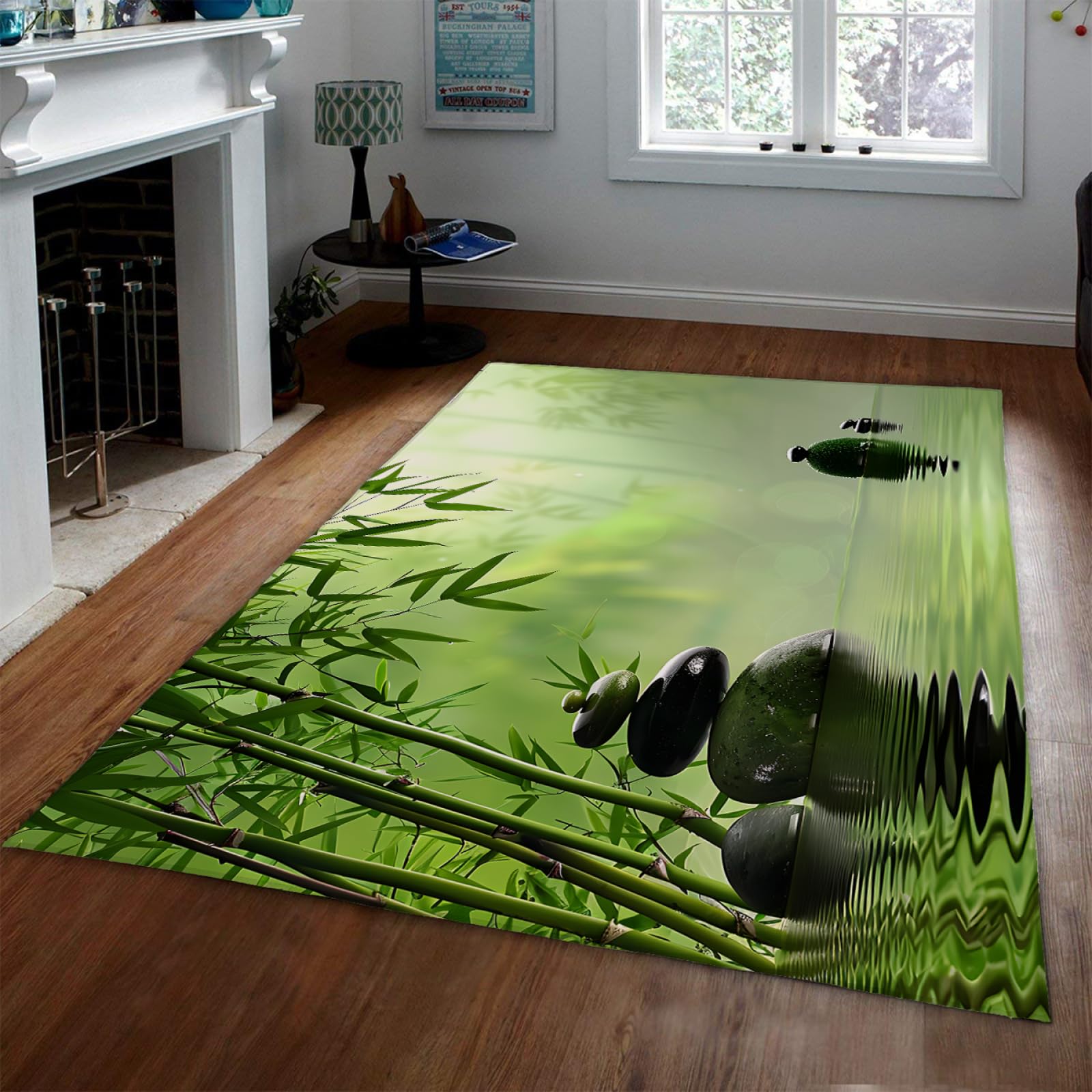 Tapis imprimé Plantes Vertes et Pierre Thème Relaxant Tapis Doux et Confortable pour la méditation Salle de Spa et Coin Salon Tapis de Sol antidérapant 120x200cm