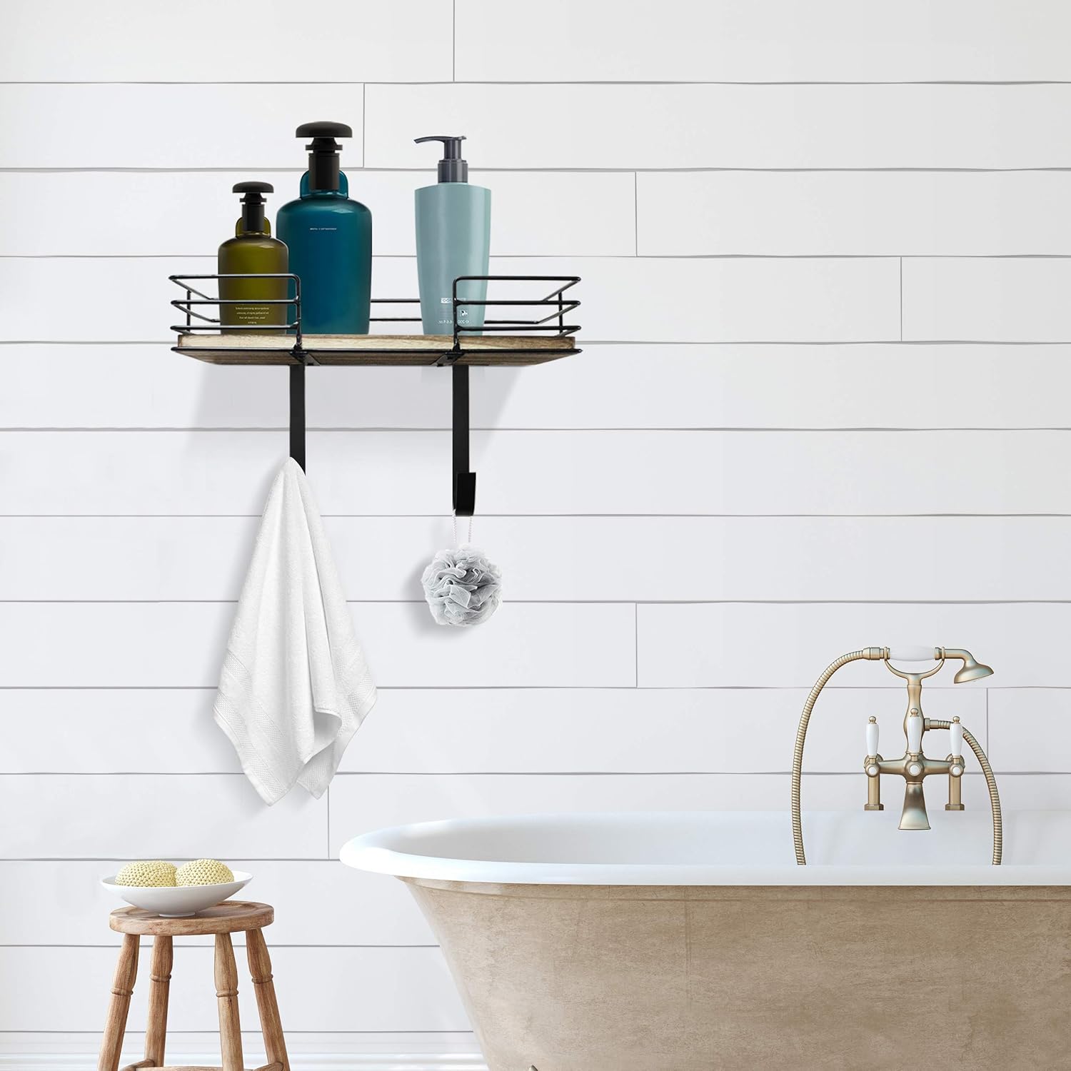 Ironing Board Hanger Wall Mount, Laundry Room Iron and Ironing Board Holder with Large Storage Basket, Iron and Ironing Board Storage Organizer with Shelf Wooden Base Basket and Removable Hooks : Home & Kitchen