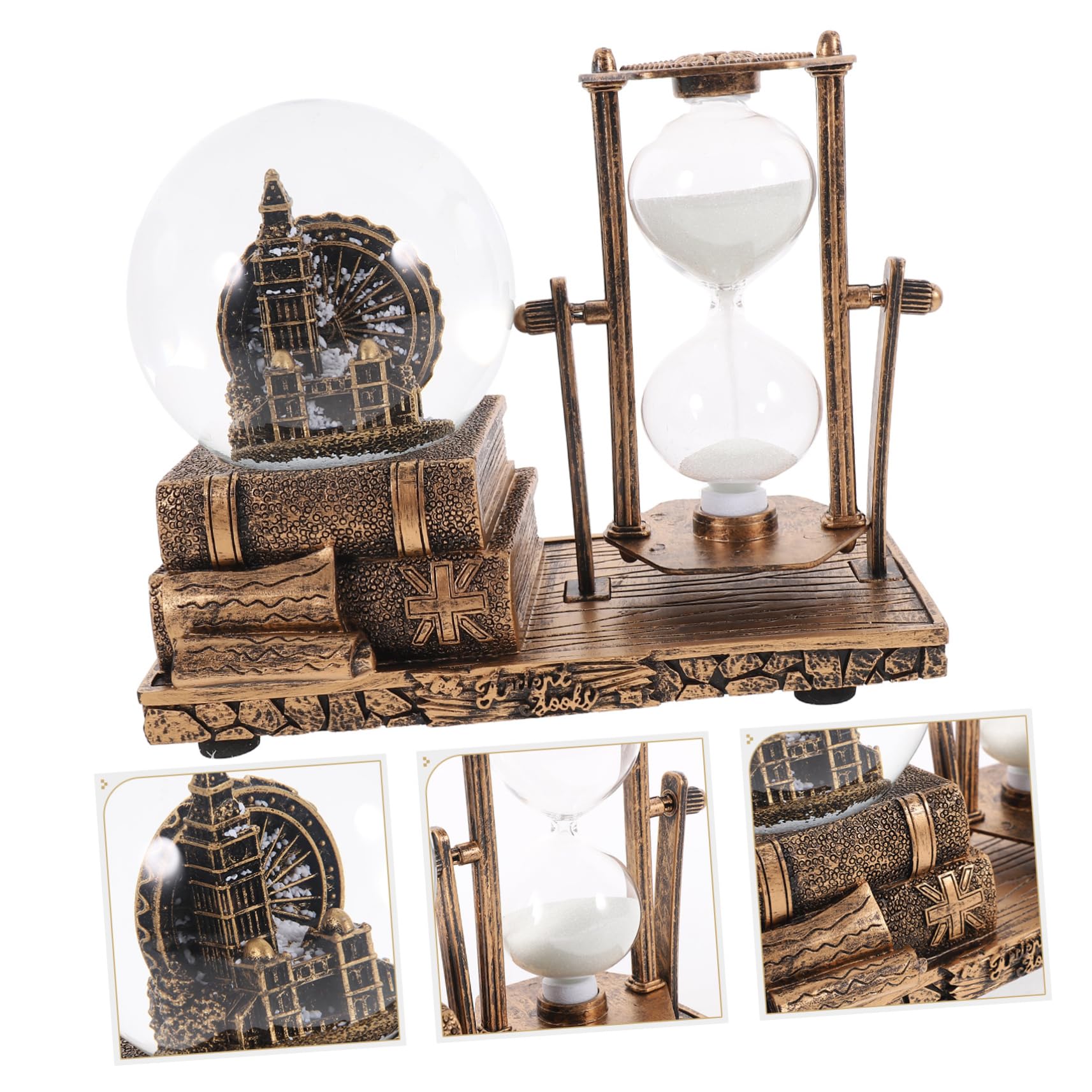 Vintage Tischdekoration Sanduhr Ornament aus Kunstharz mit Kristallkugel LED Licht Musikbox für Wohnzimmertisch Kreative Handgefertigte Wohnaccessoires