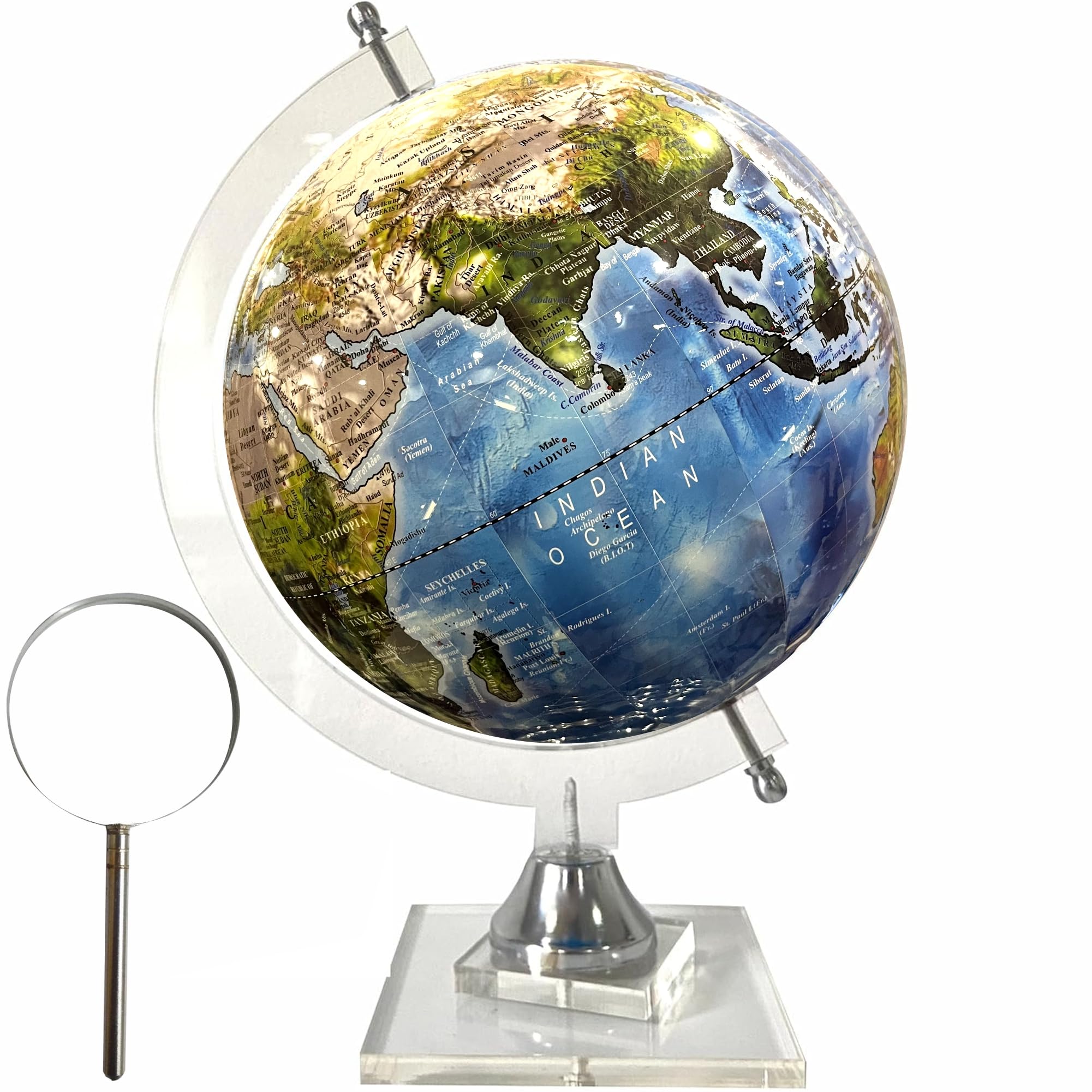 CGE- Educational World Globe Ball on Sturdy Acrylic Stand Rotating Globe for Kids/students/Children/Upsc/Desk Globe/Home Decor Study Table (Physical Dark Blue, 8 Inches, Medium size) (B0CR981TPK) Amazon Price History, Amazon Price Tracker