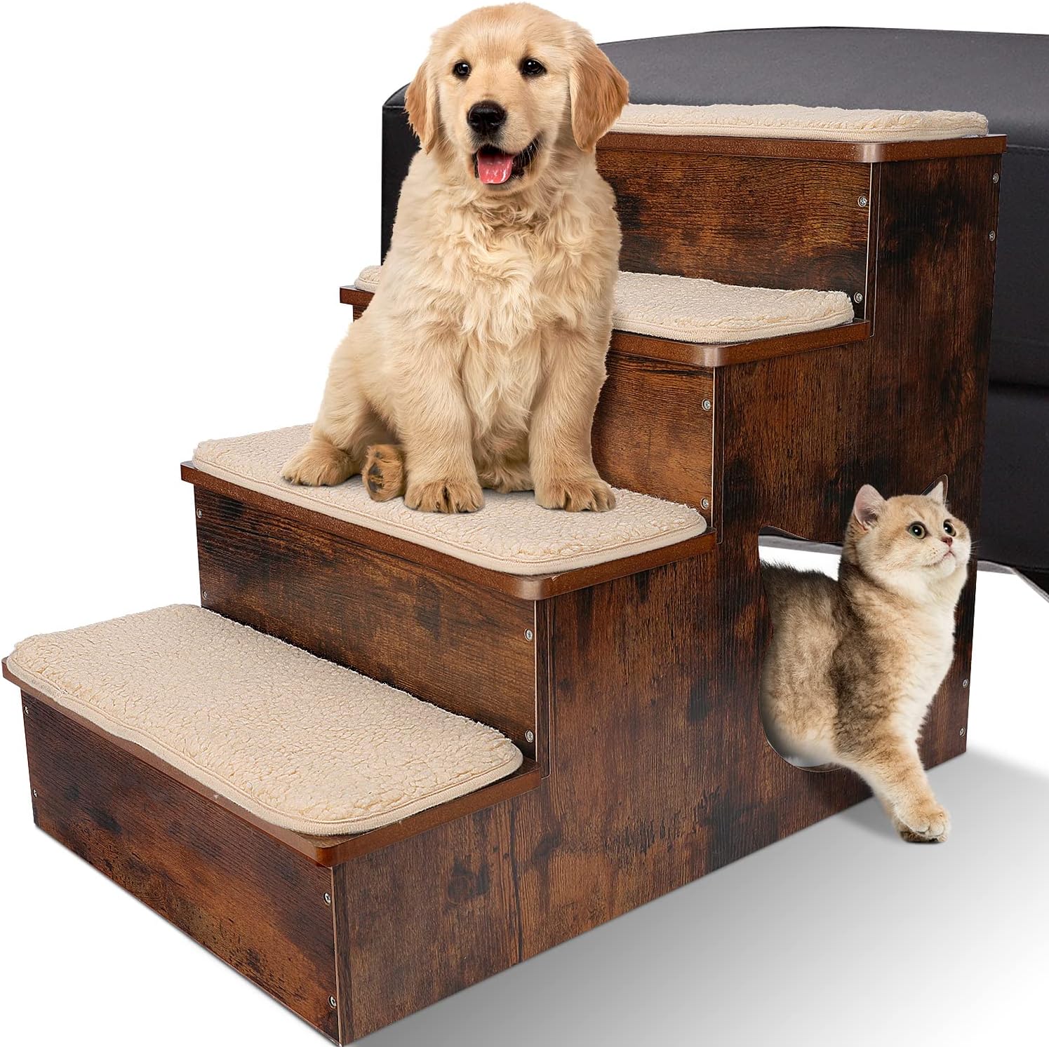 ZNM Dog Steps Wooden, 4 step Dog Stairs for Bed Sofa, Wood Pet Stairs