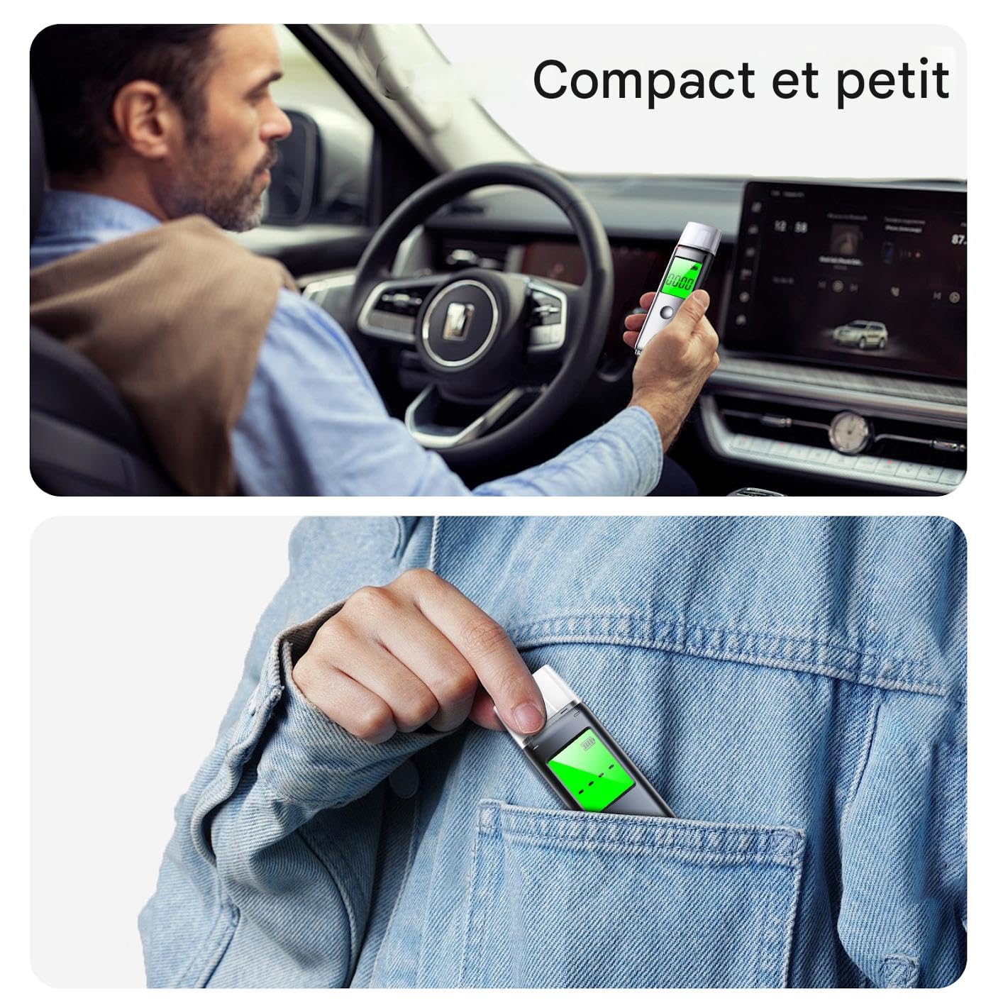 ZBK Éthylotest Automatique Double Mode, Testeur d'alcool 2 en 1 Rechargeable par USB, Portable, Précis et Rapide, pour Usage Personnel, Partageable en Toute Sécurité