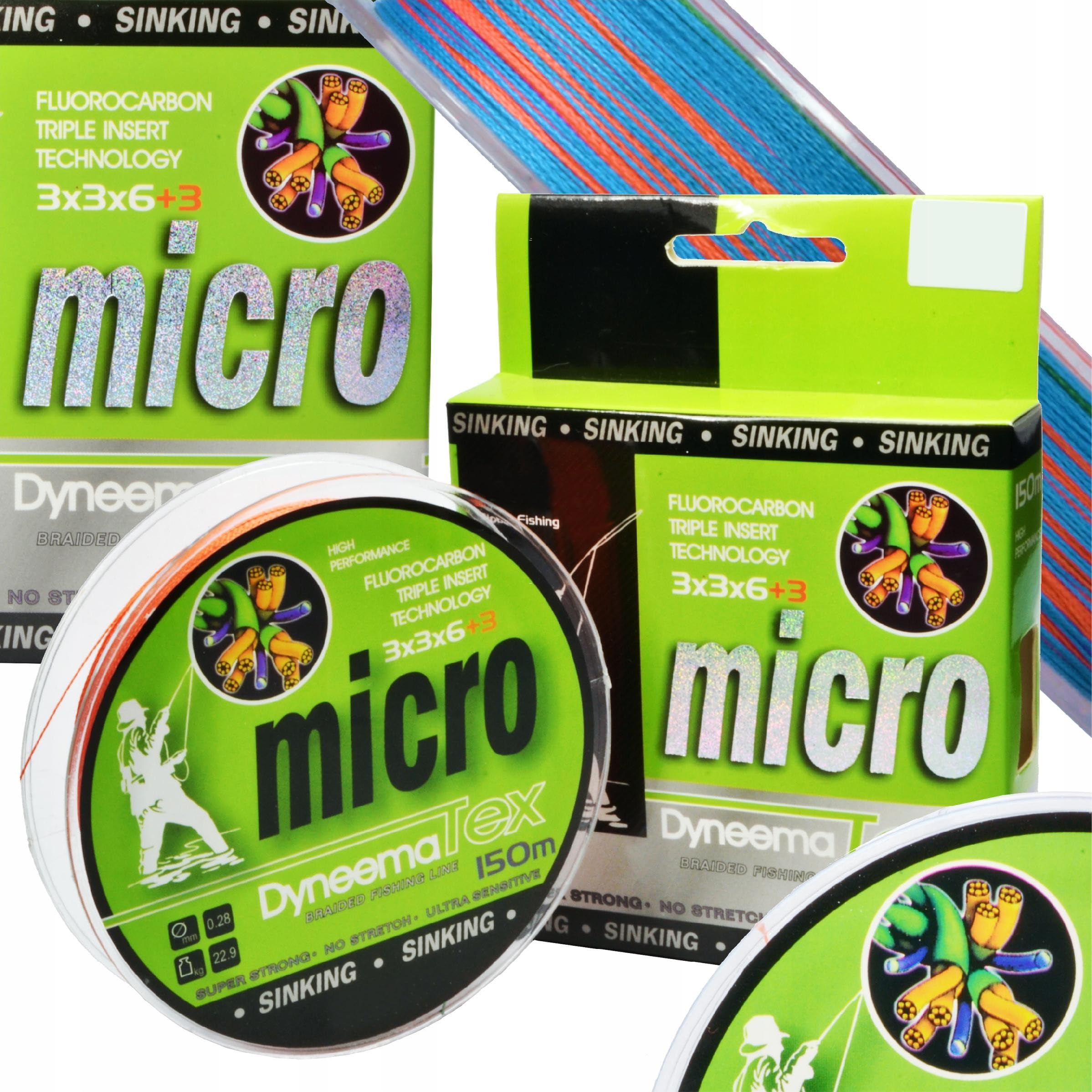 Dyneema Micro Tex Braided Fishing Line, Multicoloured, 150 m, 0.18-0.28 mm Braided Fishing Line