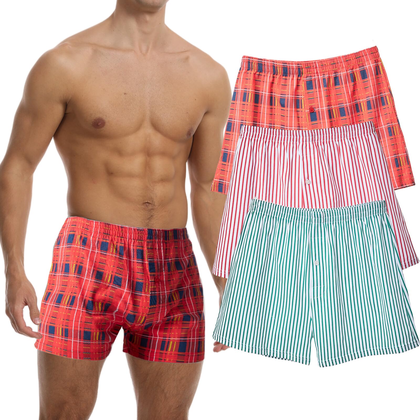 Uomo Boxer in Cotone Calecon Cotone Uomo Short Pantaloncini Pigiama Elastici 3 Pezzi Multicolore S-XL