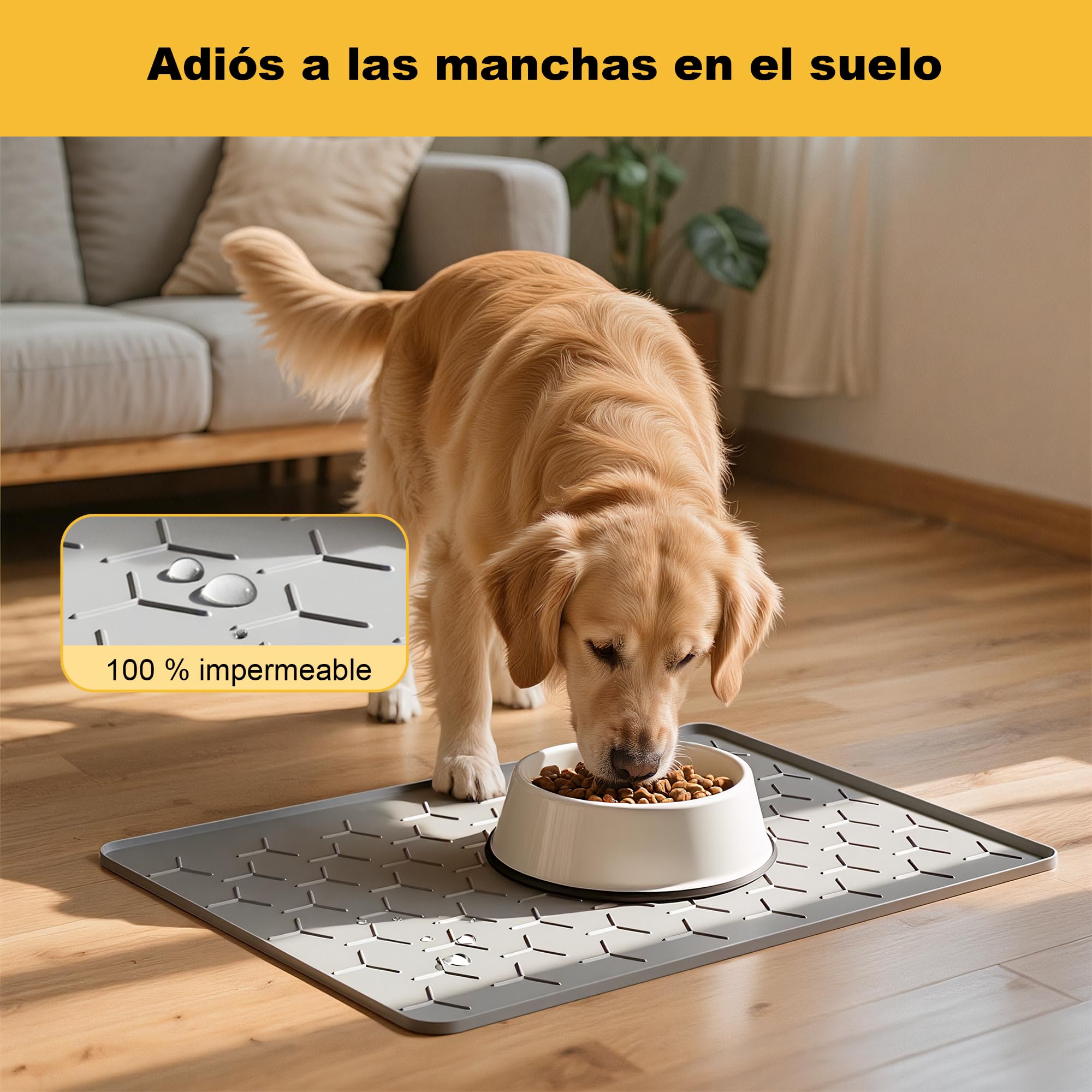 Pieviev Alfombra Comedero de Perros y Gatos 40x60 cm, Alfombrilla para Cuenco de Silicona, Material Apto para Uso Alimentario, Impermeable y Antideslizante, Gris Claro