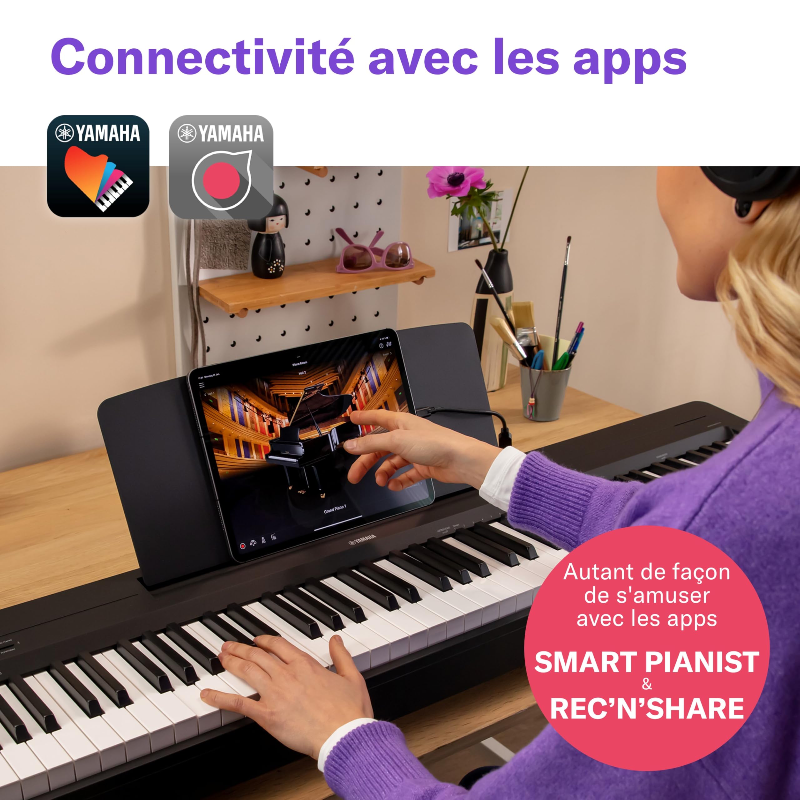 Yamaha P-145BT Piano Numérique – Léger et portable avec clavier Graded-Hammer-Compact à 88 touches et 10 sonorités, Bluetooth – Noir