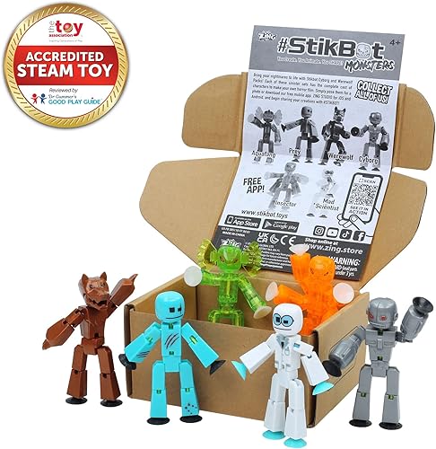 Miniatura 2 de Zing Stikbot Monster Werewolf & Cyborg - Juego de 6 figuras de acción coleccionables Stikbot, animación Stop Motion, ideal para niños a partir de 4